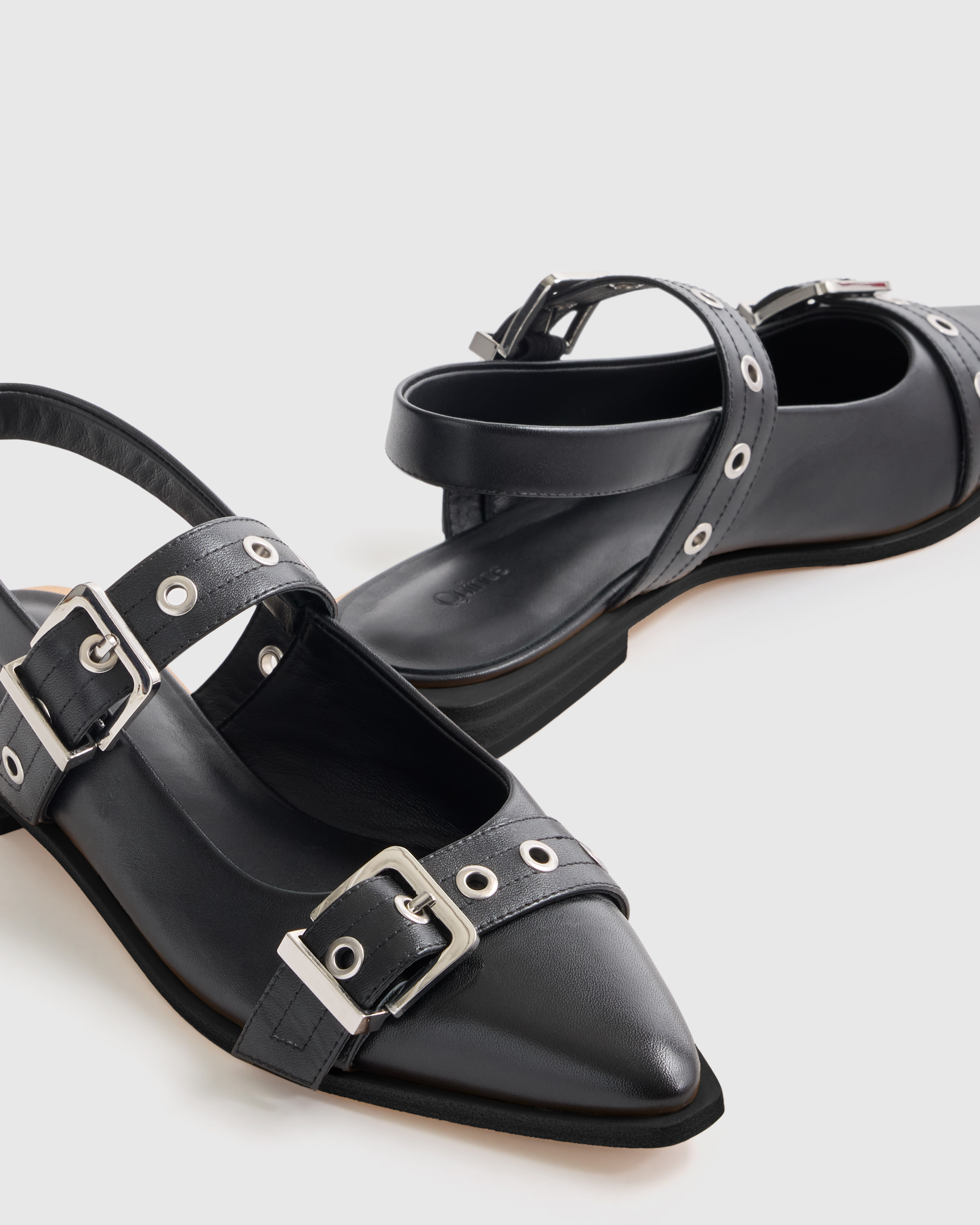 Italian Leather Bold Buckle Slingback Flat — Image 6