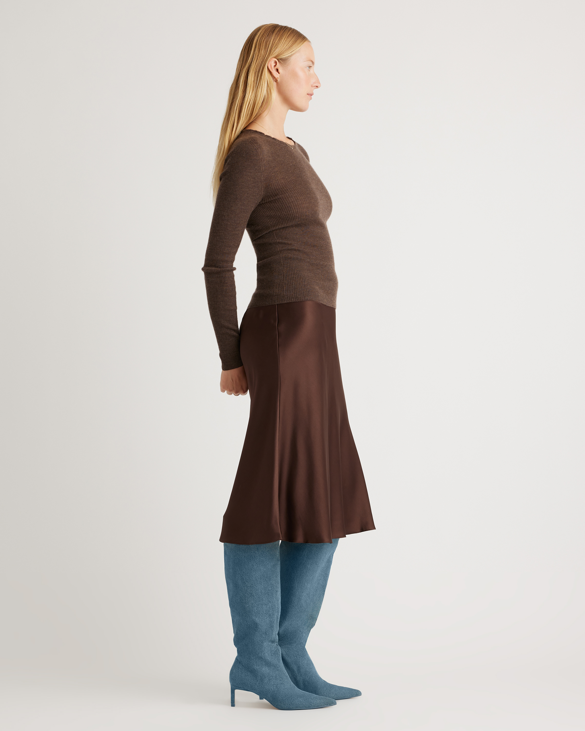 forest-green 100% Washable Silk Skirt — Image 35