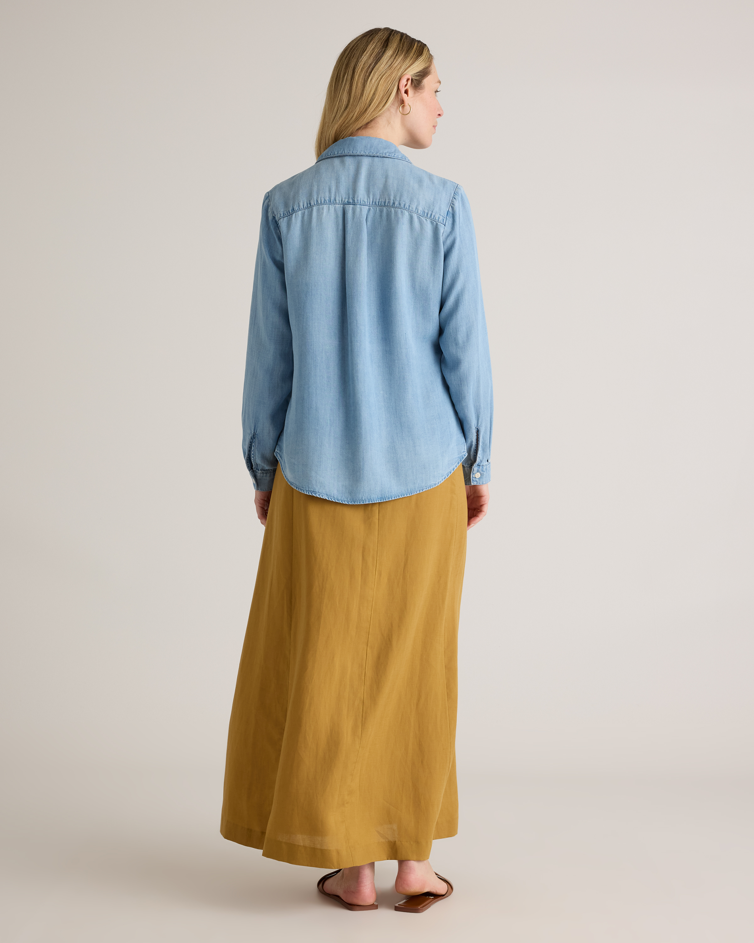 Chambray Tencel Shirred Long Sleeve Shirt — Image 4