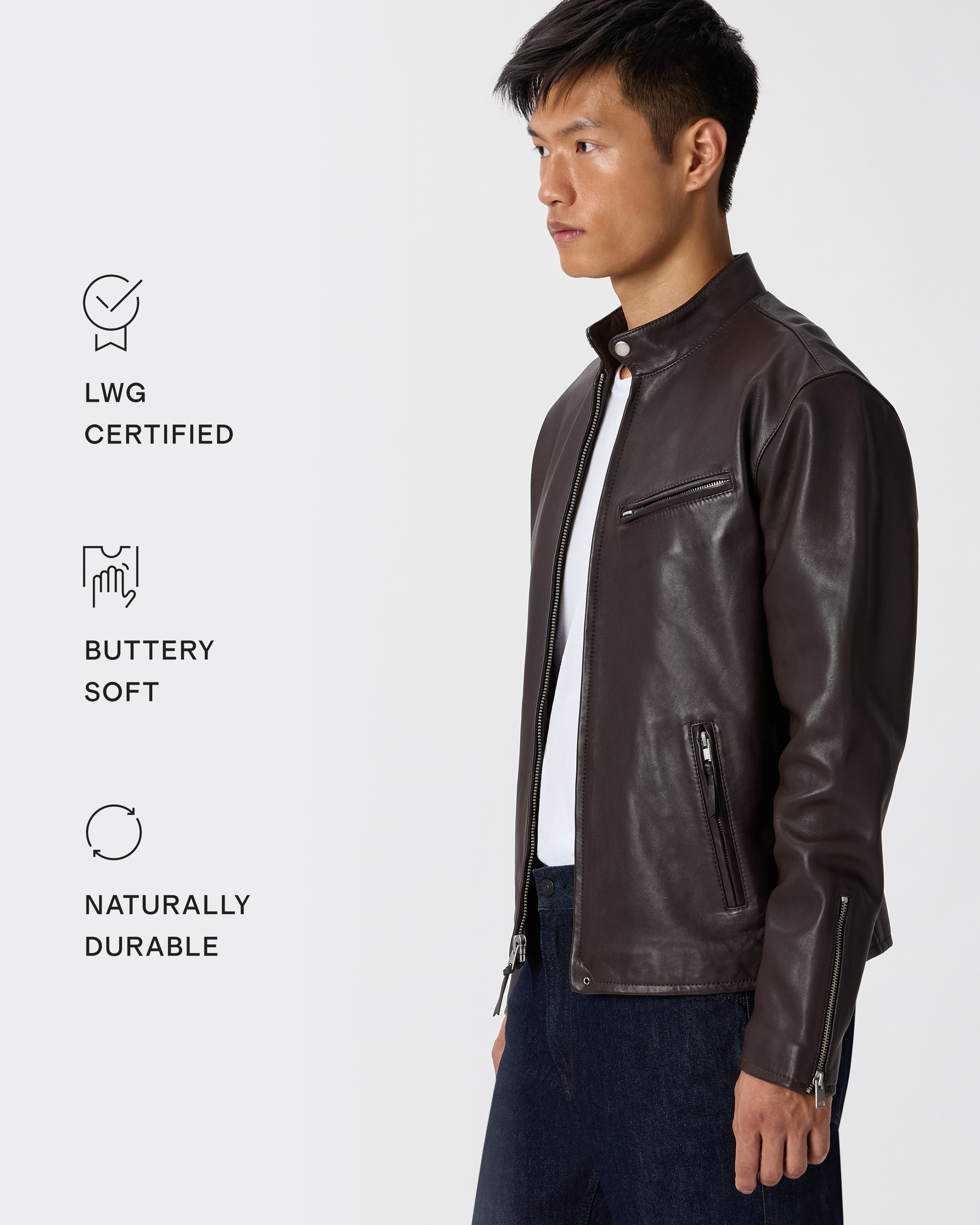 100% Leather Café Racer Jacket — Image 10