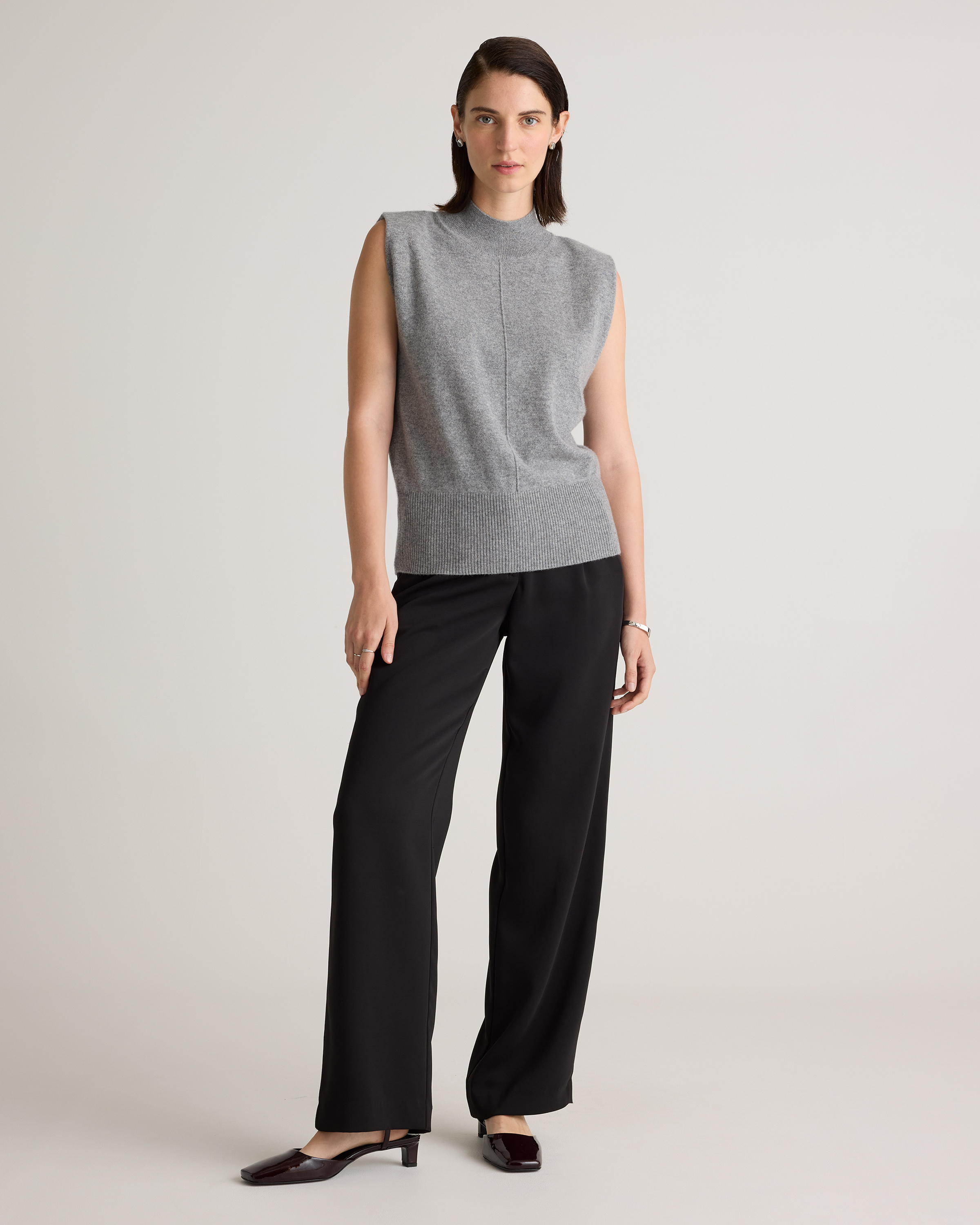 Mongolian Cashmere Padded-Shoulder Sweater Tank — Image 18