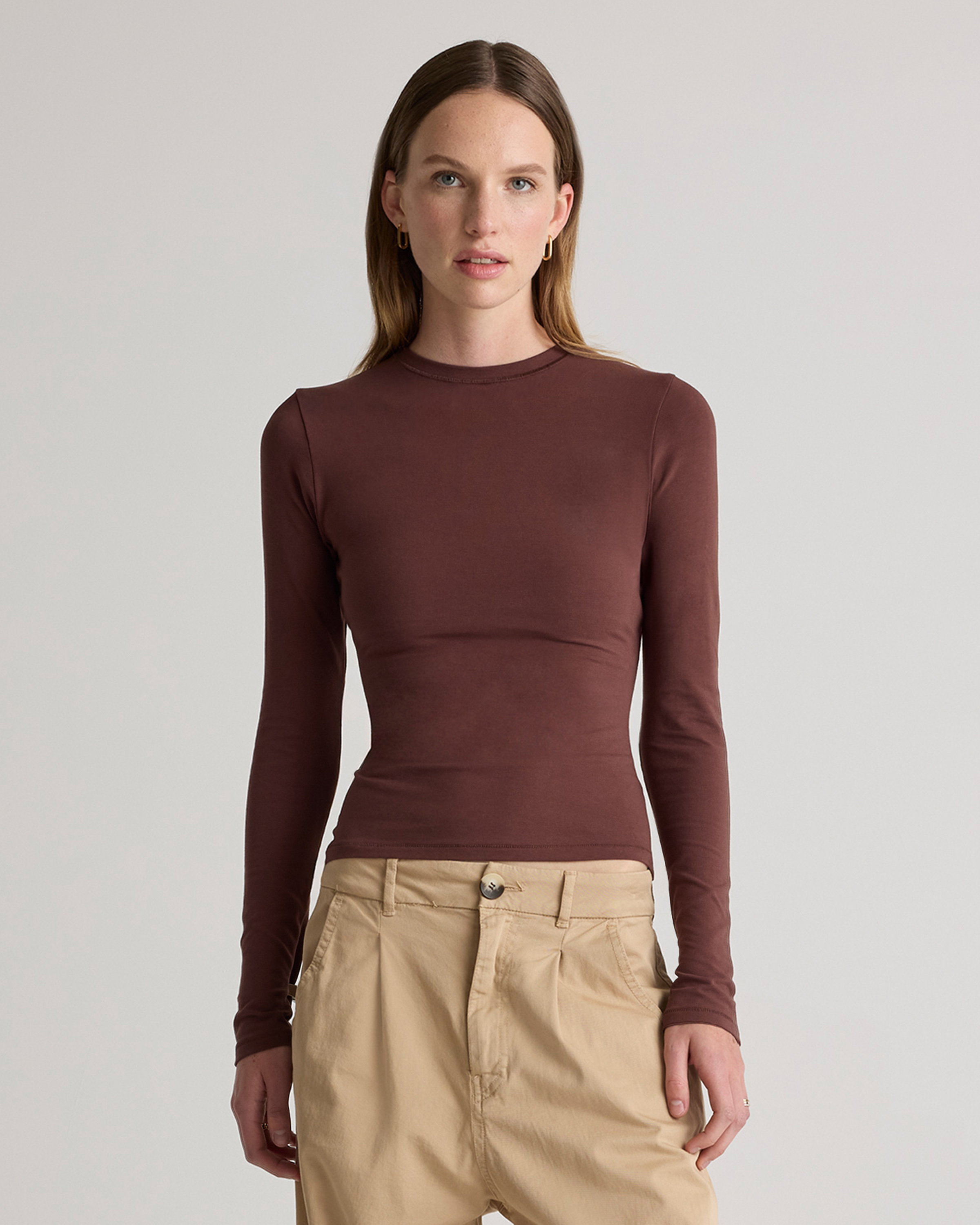 Stretch Cotton Jersey Fitted Long Sleeve T-Shirt — Image 9
