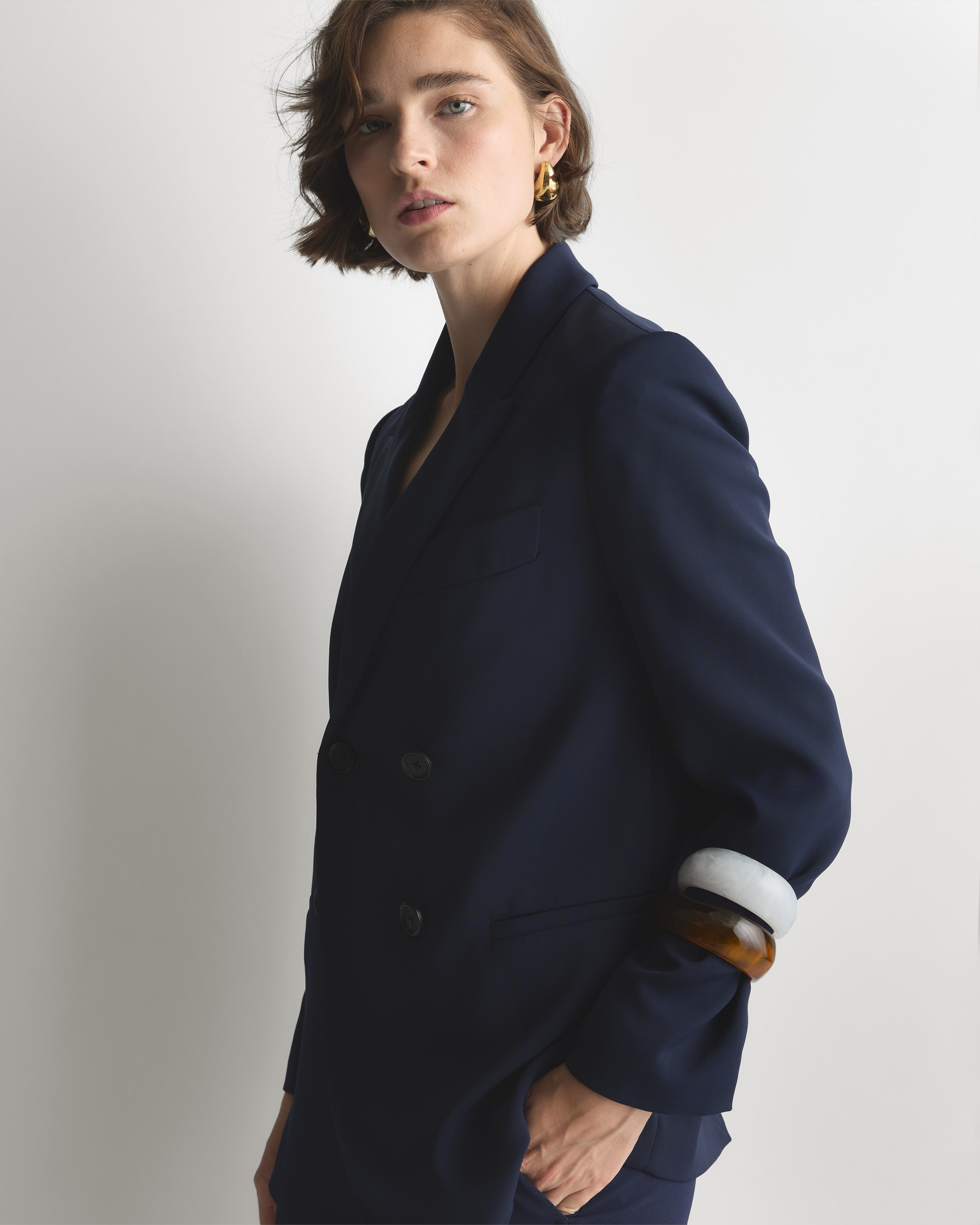 Stretch Crepe Relaxed Double-Breasted Blazer — Image 16