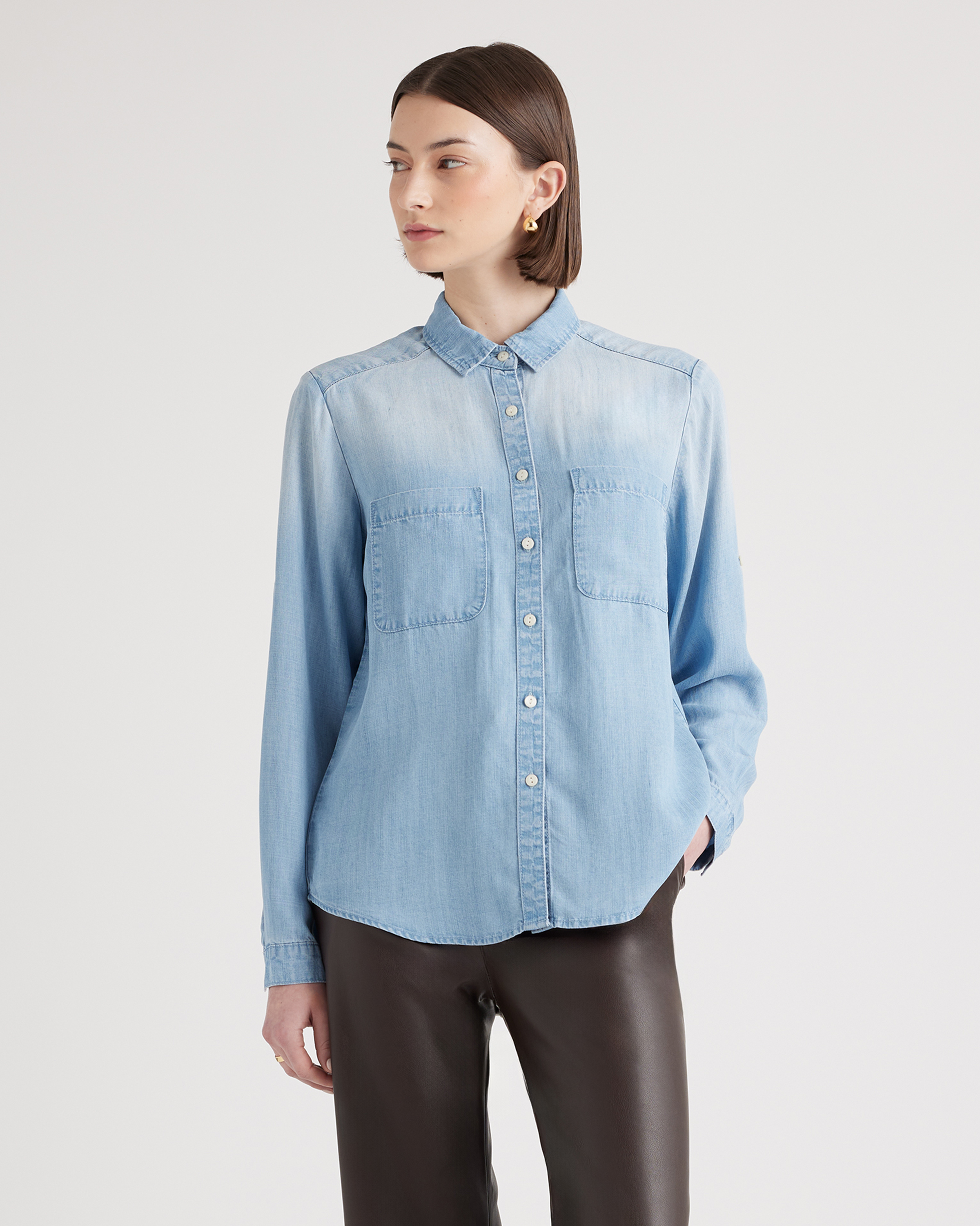 Chambray Tencel Long Sleeve Shirt — Image 6