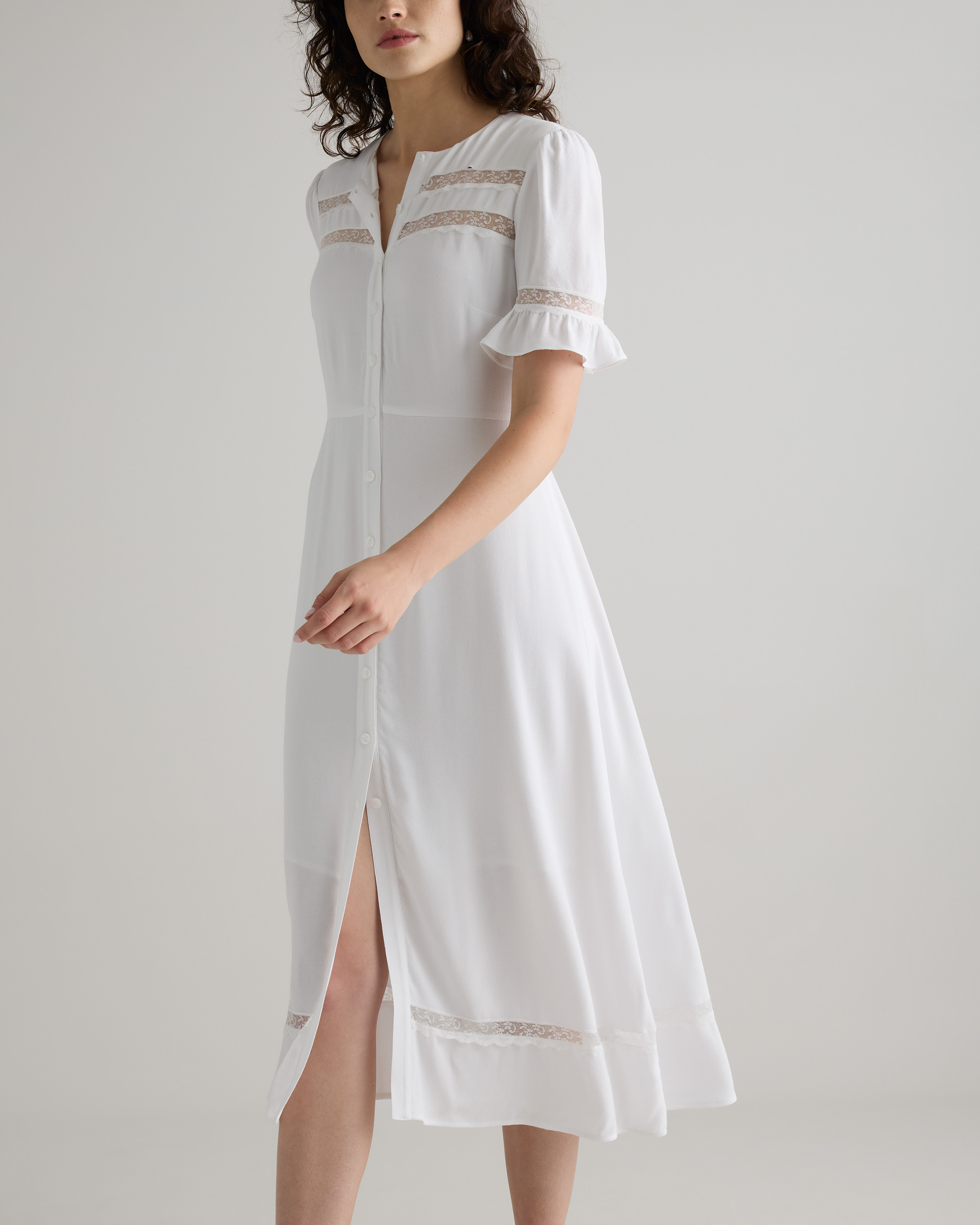 Lightweight Crepe Lace Inset Midi Dress — Image 17