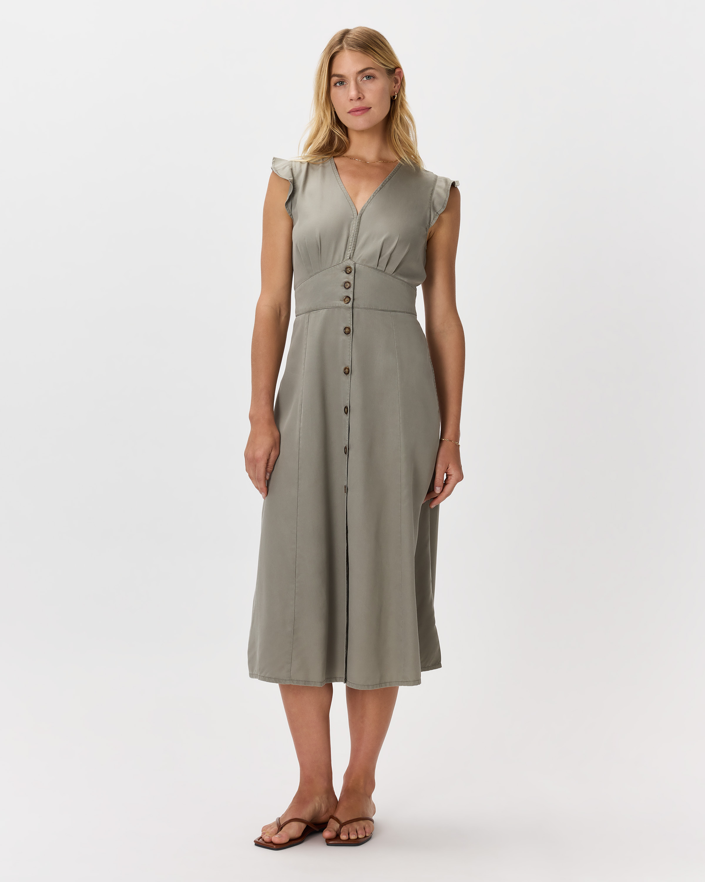 Vintage Wash Tencel Button Front Midi Dress — Image 11