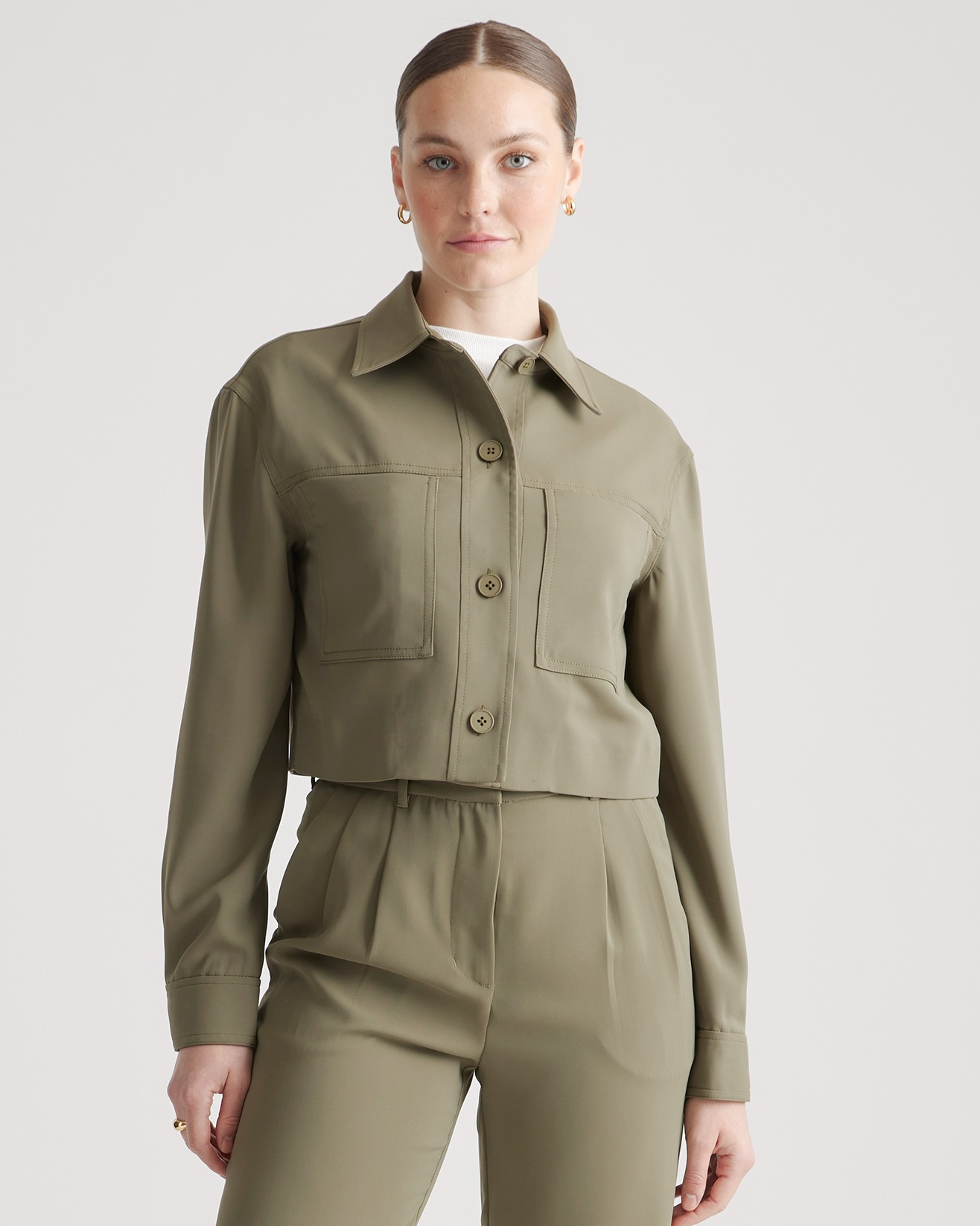 Stretch Crepe Cropped Jacket — Image 34
