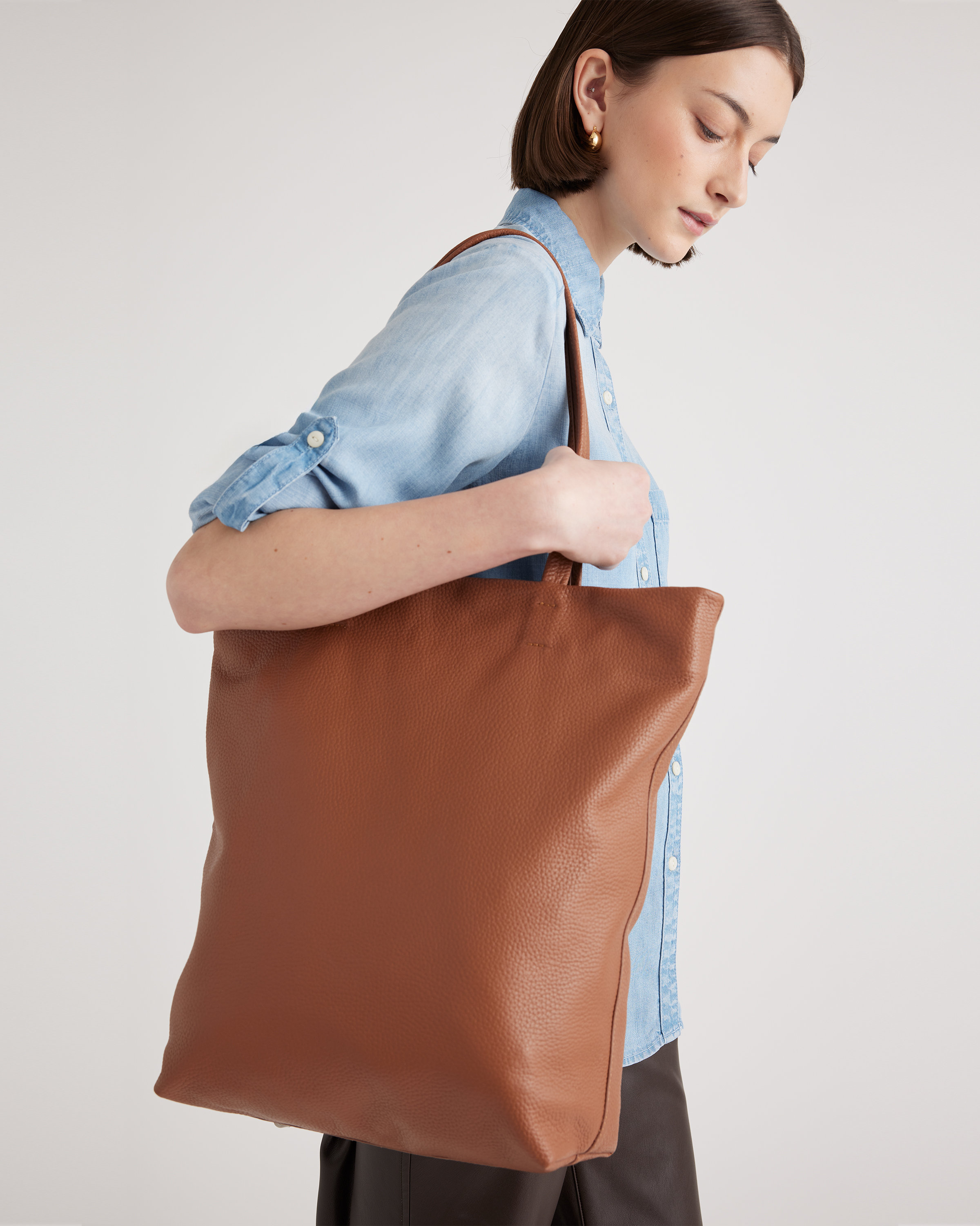 Italian Leather Tall Zip Top Tote — Image 3