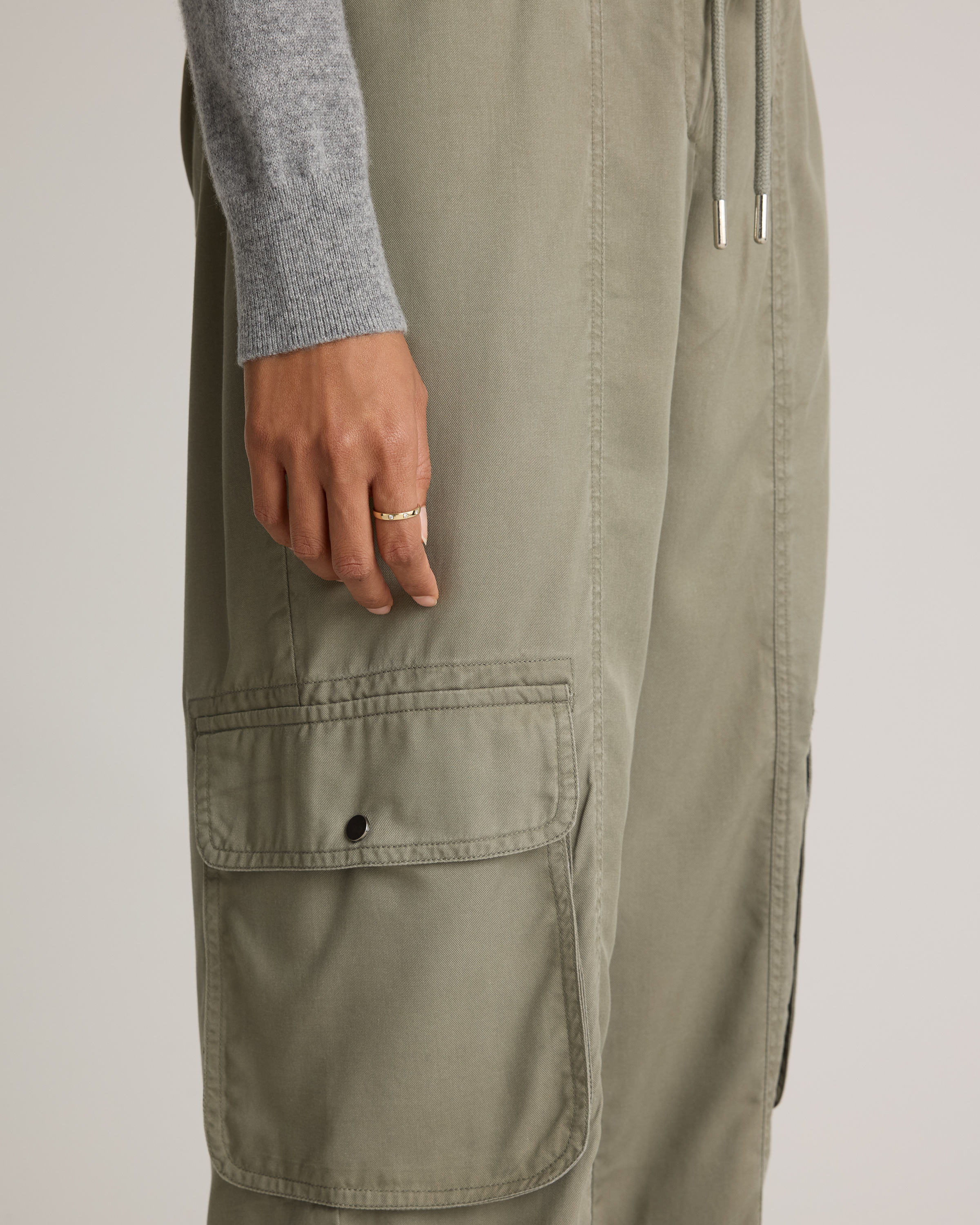 Vintage Wash Tencel Drawstring Cargo Pants — Image 3