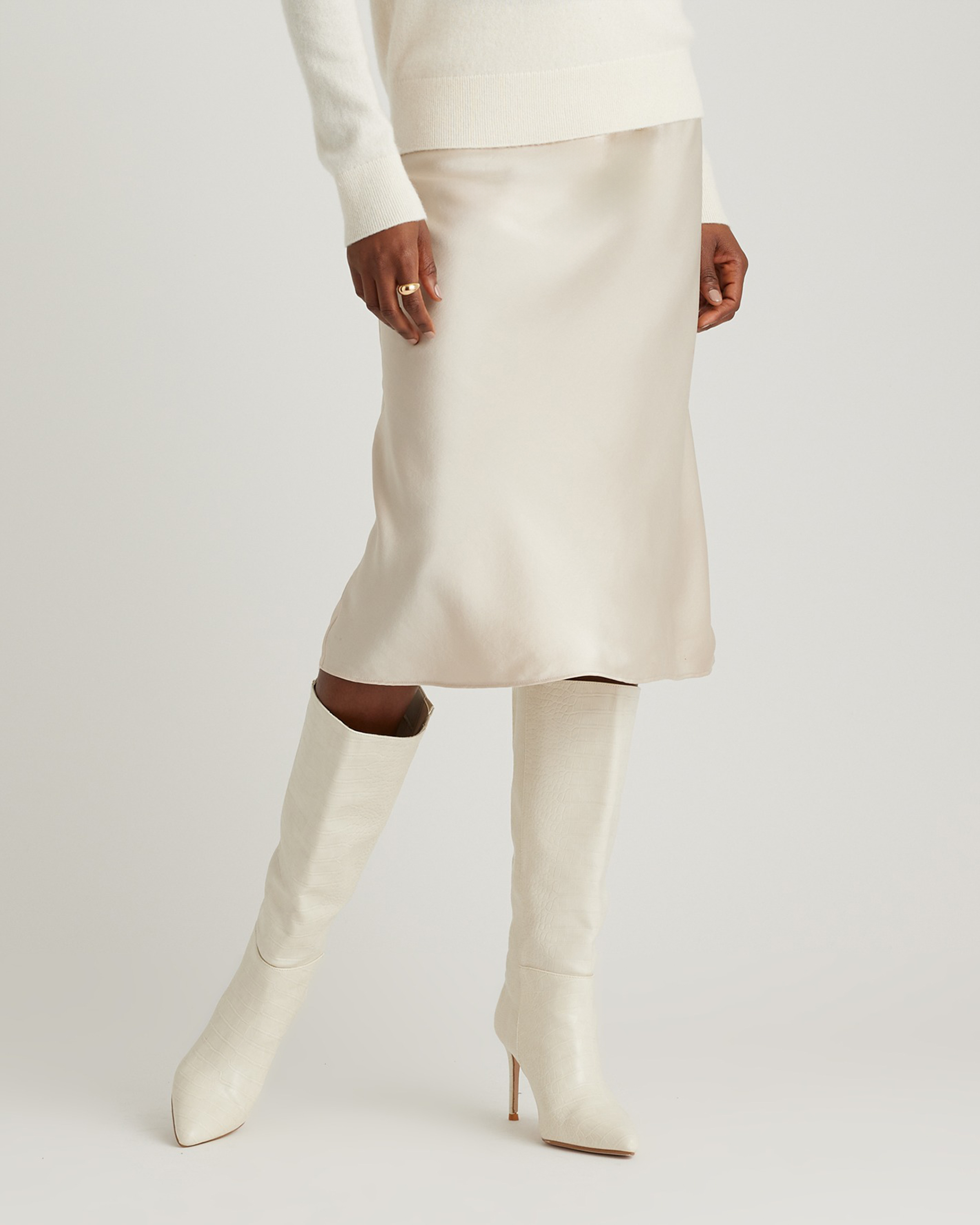 forest-green 100% Washable Silk Skirt — Image 91