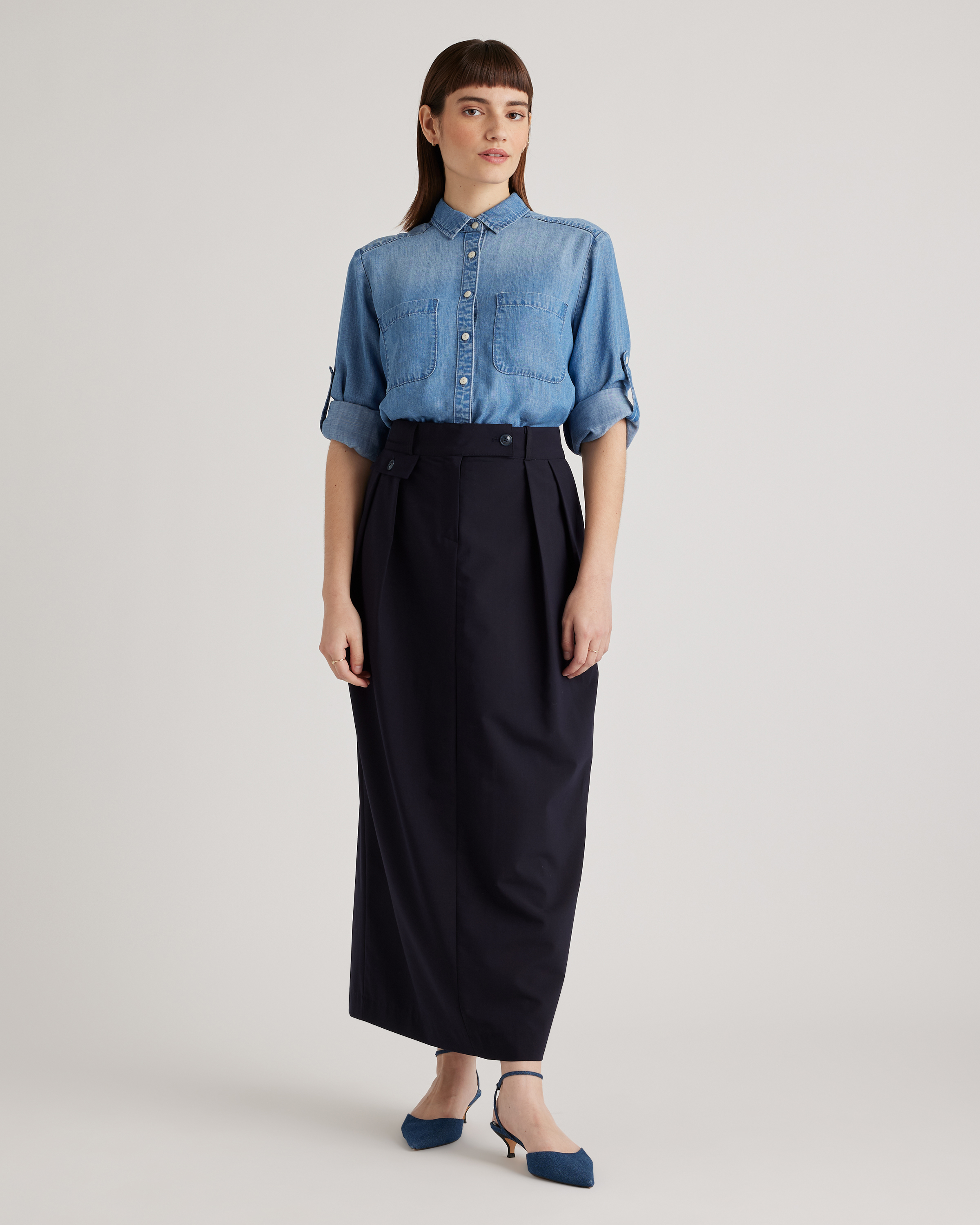 Chambray Tencel Long Sleeve Shirt — Image 7