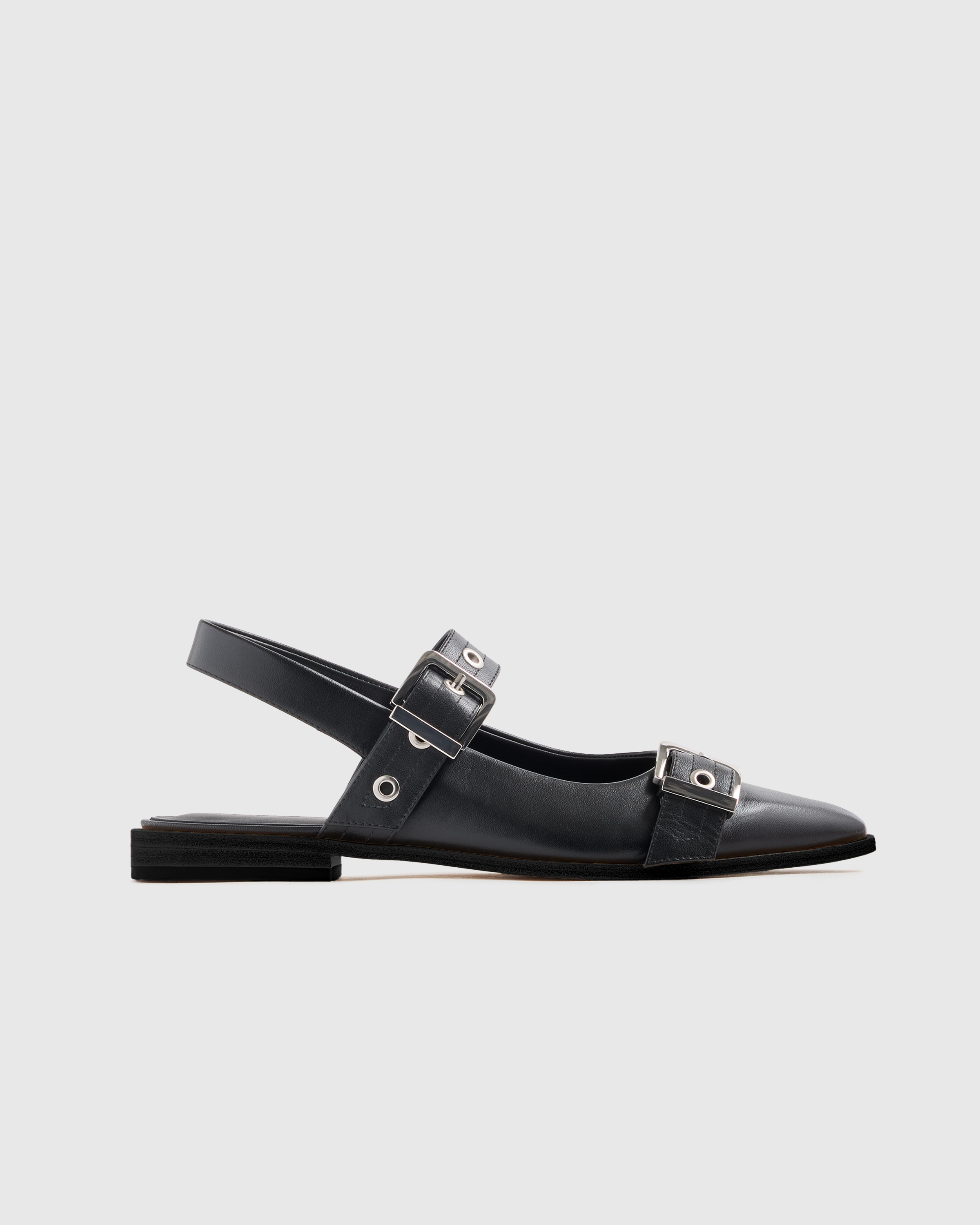 Italian Leather Bold Buckle Slingback Flat — Image 13