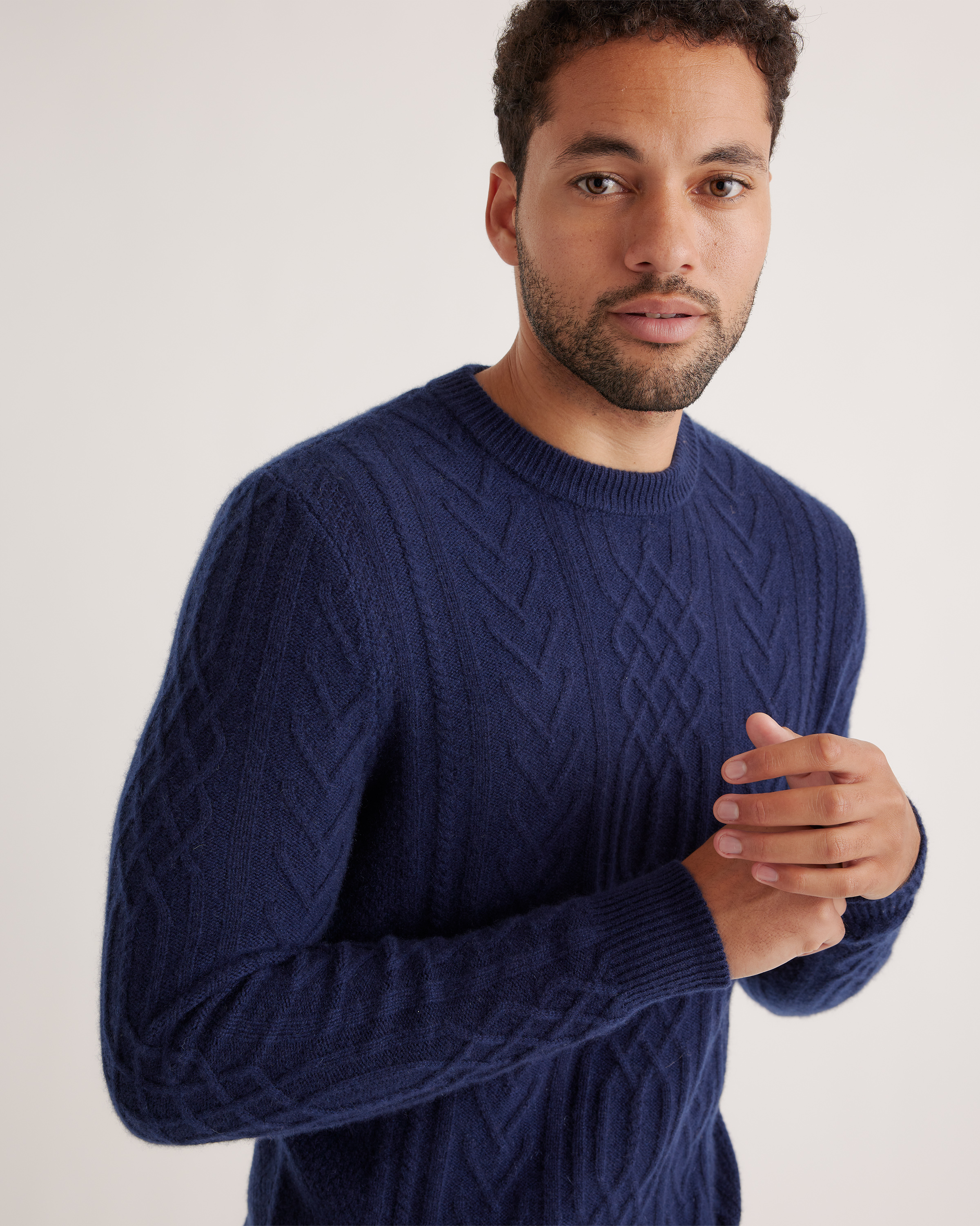 Mongolian Spring Cashmere Cable Crewneck Sweater — Image 3
