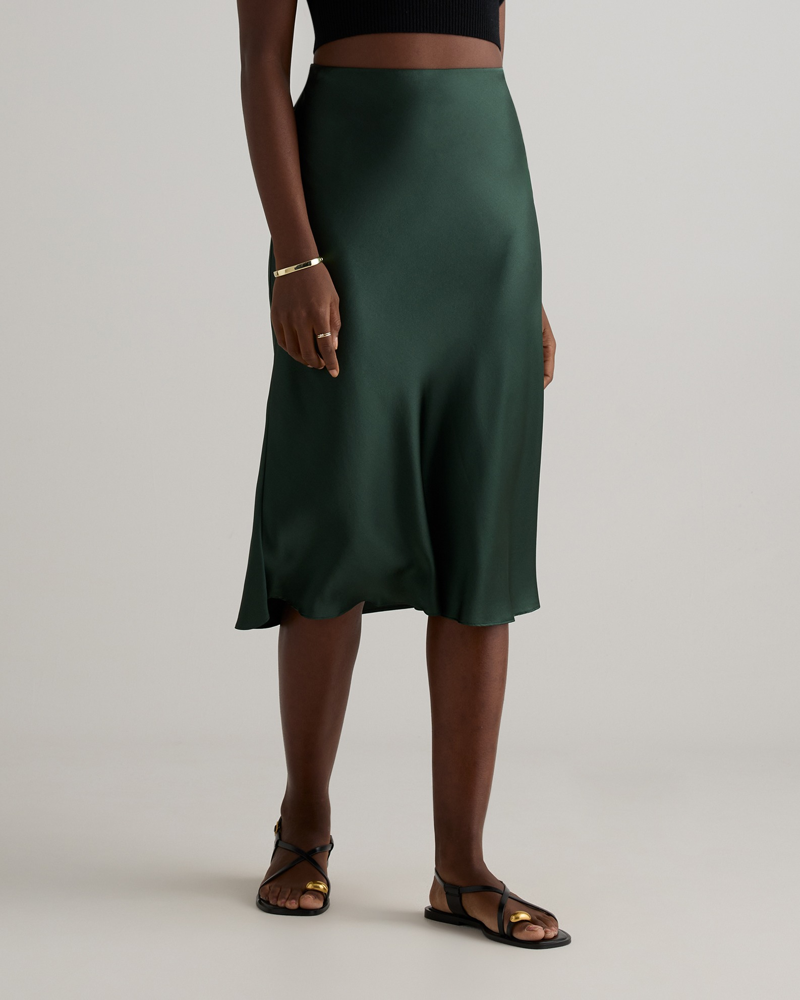 forest-green 100% Washable Silk Skirt — Image 95