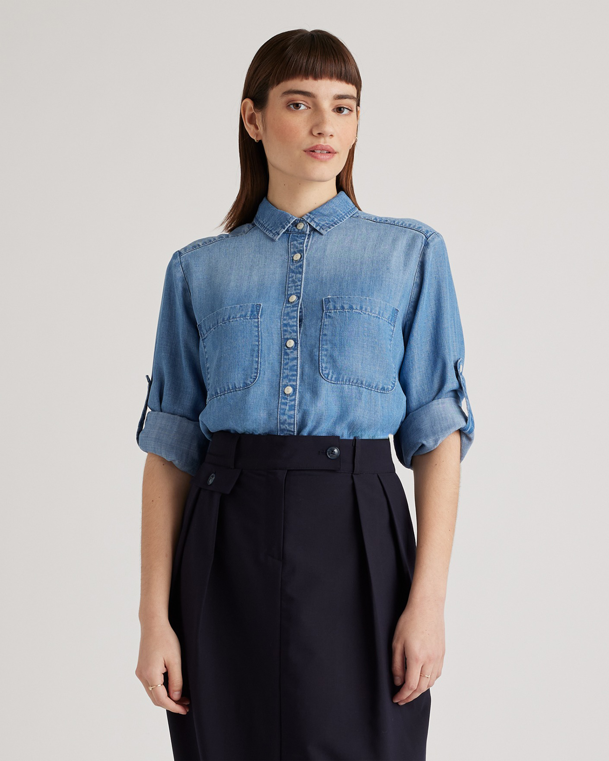 Chambray Tencel Long Sleeve Shirt — Image 12