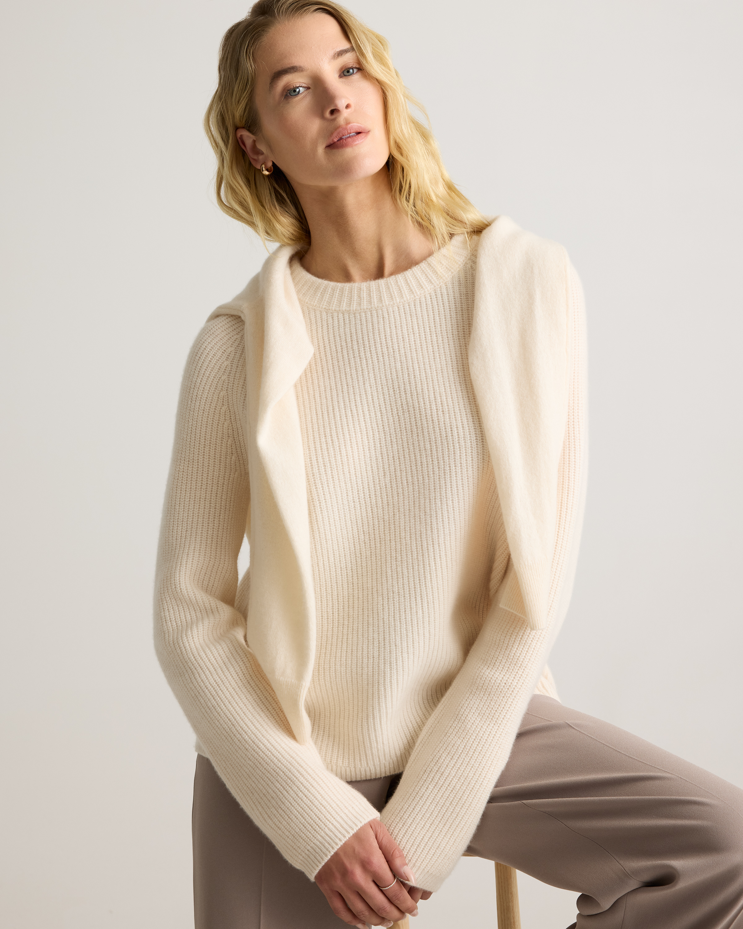 Mongolian Cashmere Fisherman Crewneck Sweater — Image 28