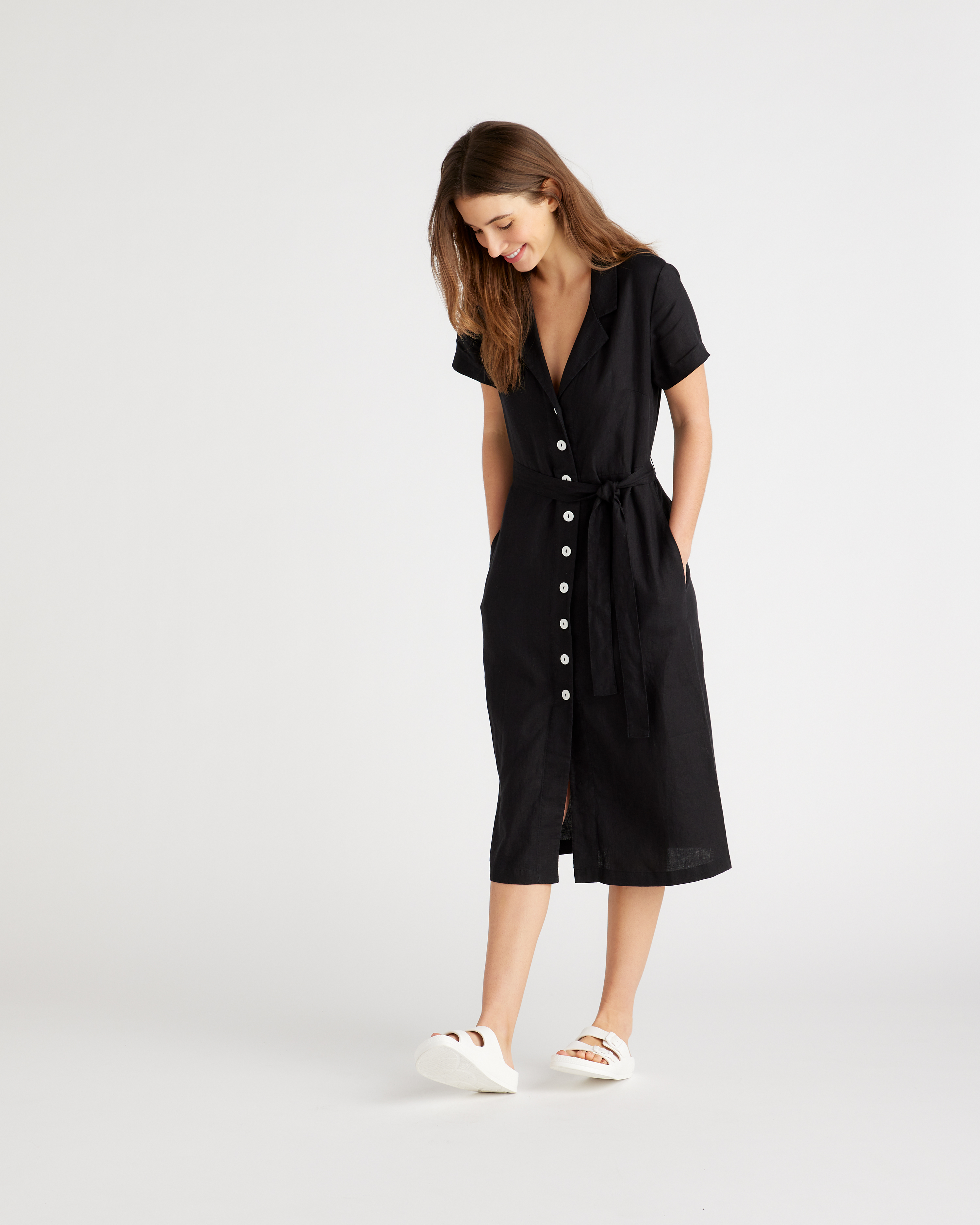 100% European Linen Button Front Dress — Image 22