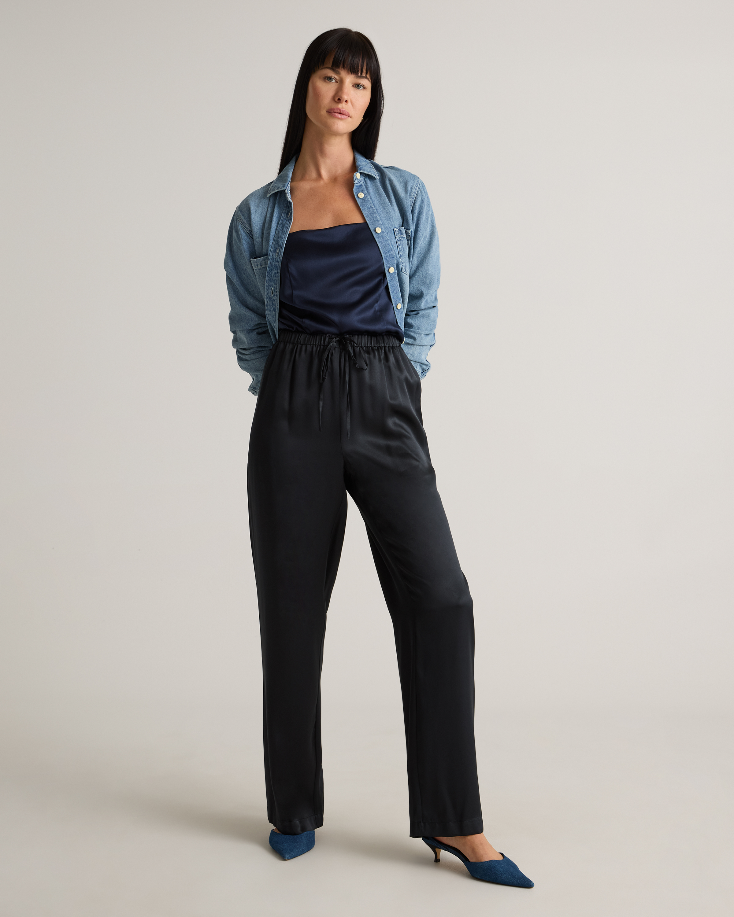 100% Washable Silk Drawstring Wide Leg Pants — Image 37
