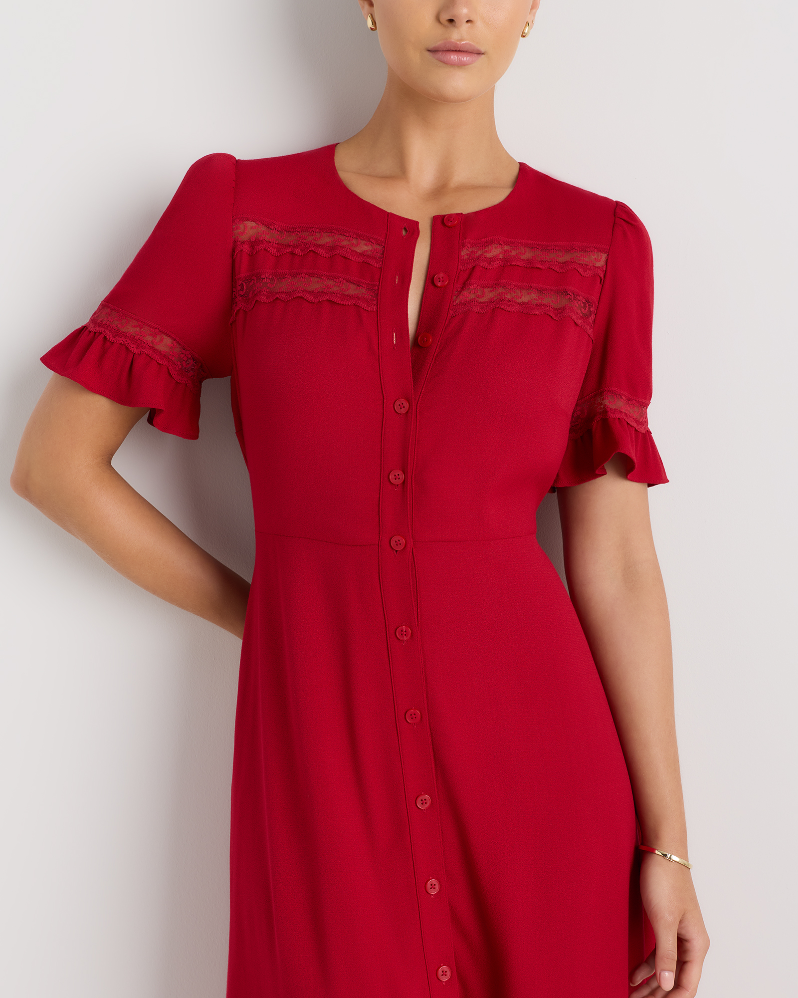 Lightweight Crepe Lace Inset Midi Dress — Image 12