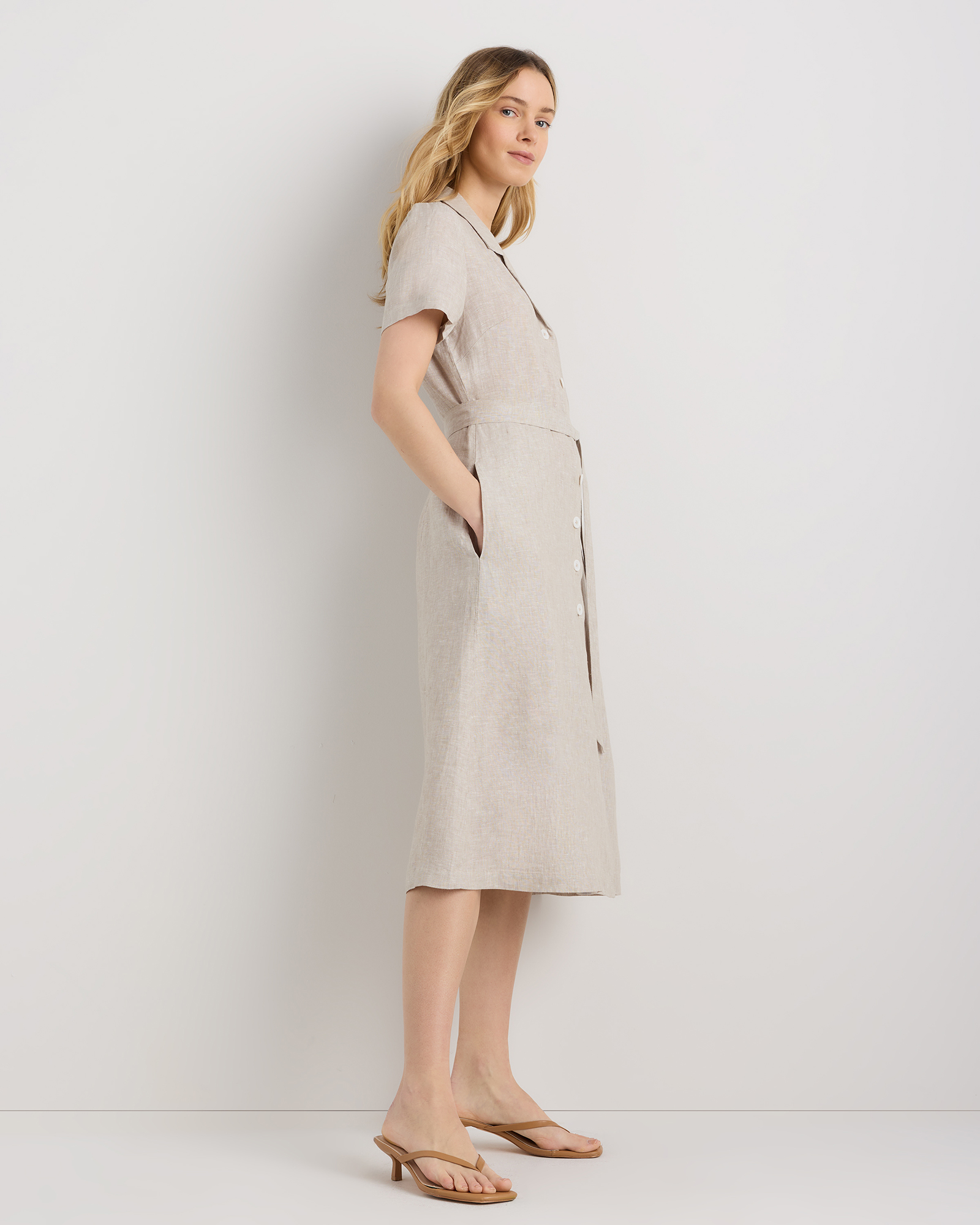 100% European Linen Button Front Dress — Image 73