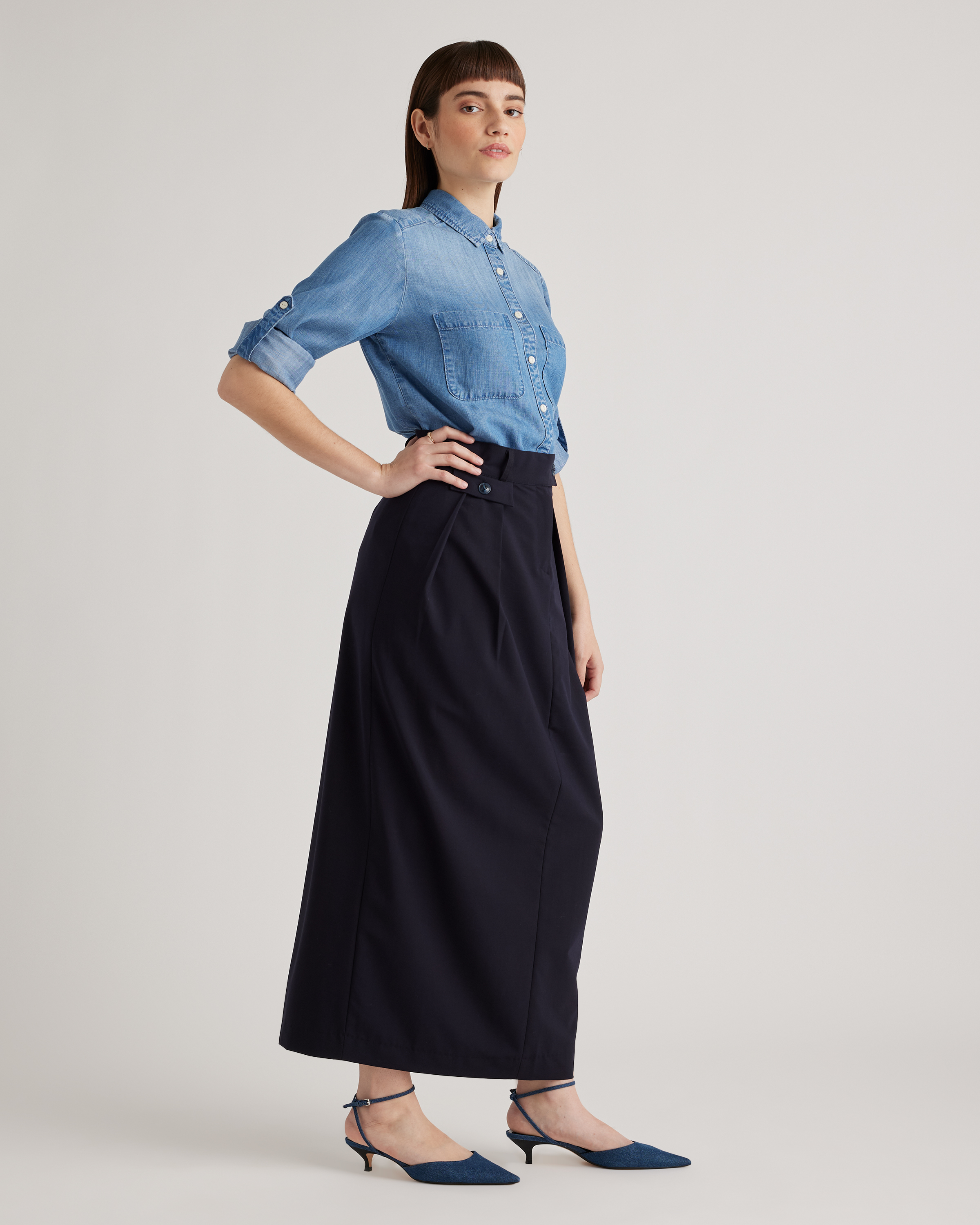 Chambray Tencel Long Sleeve Shirt — Image 9