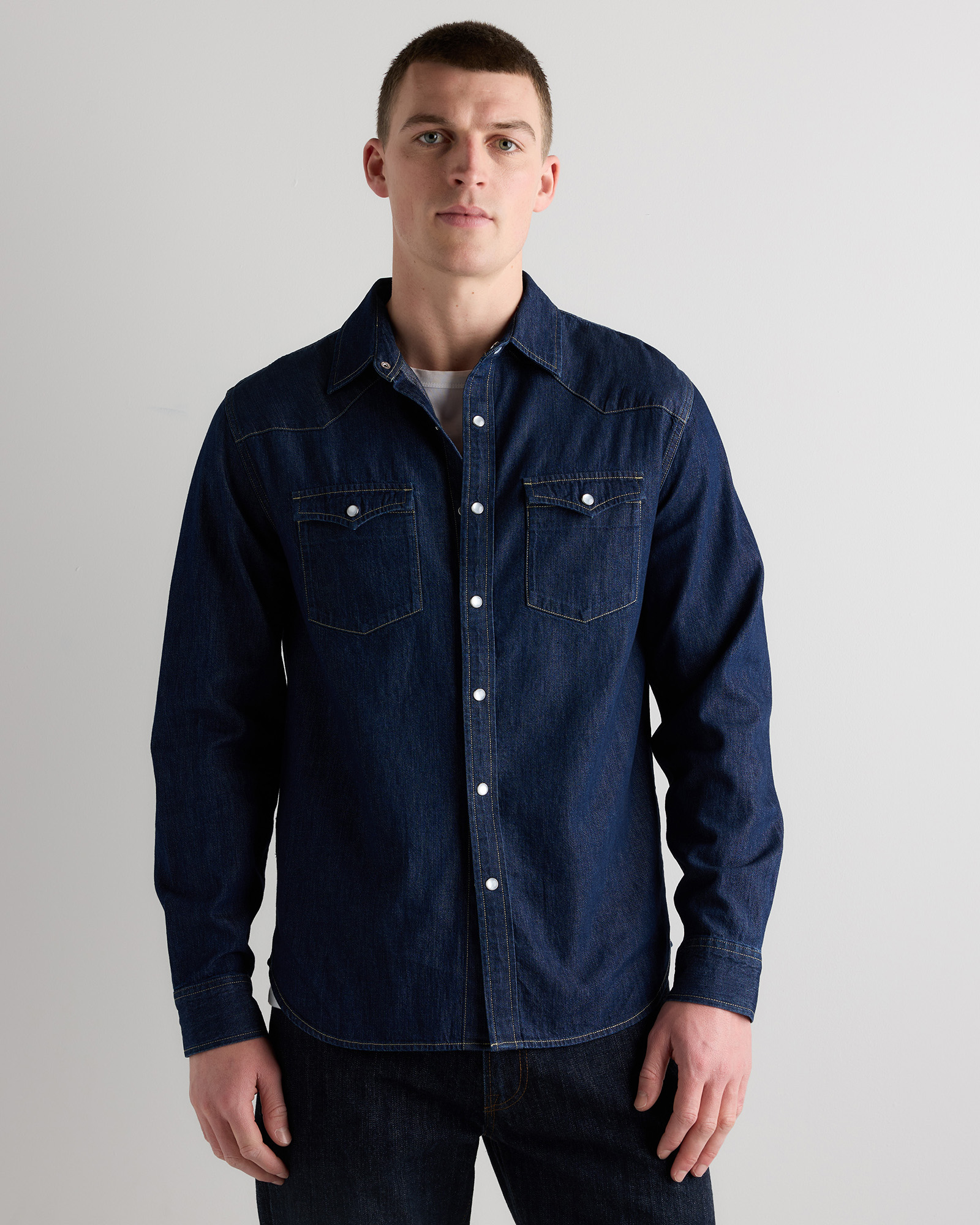 Pearl Snap Denim Western Shirt — Image 4