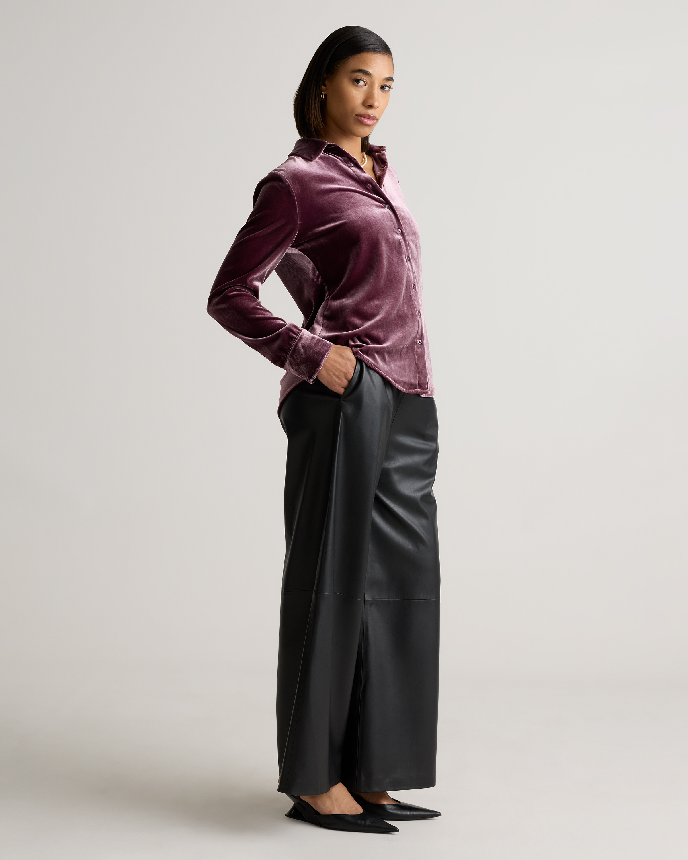 Stretch Silk Velvet Long Sleeve Shirt — Image 24