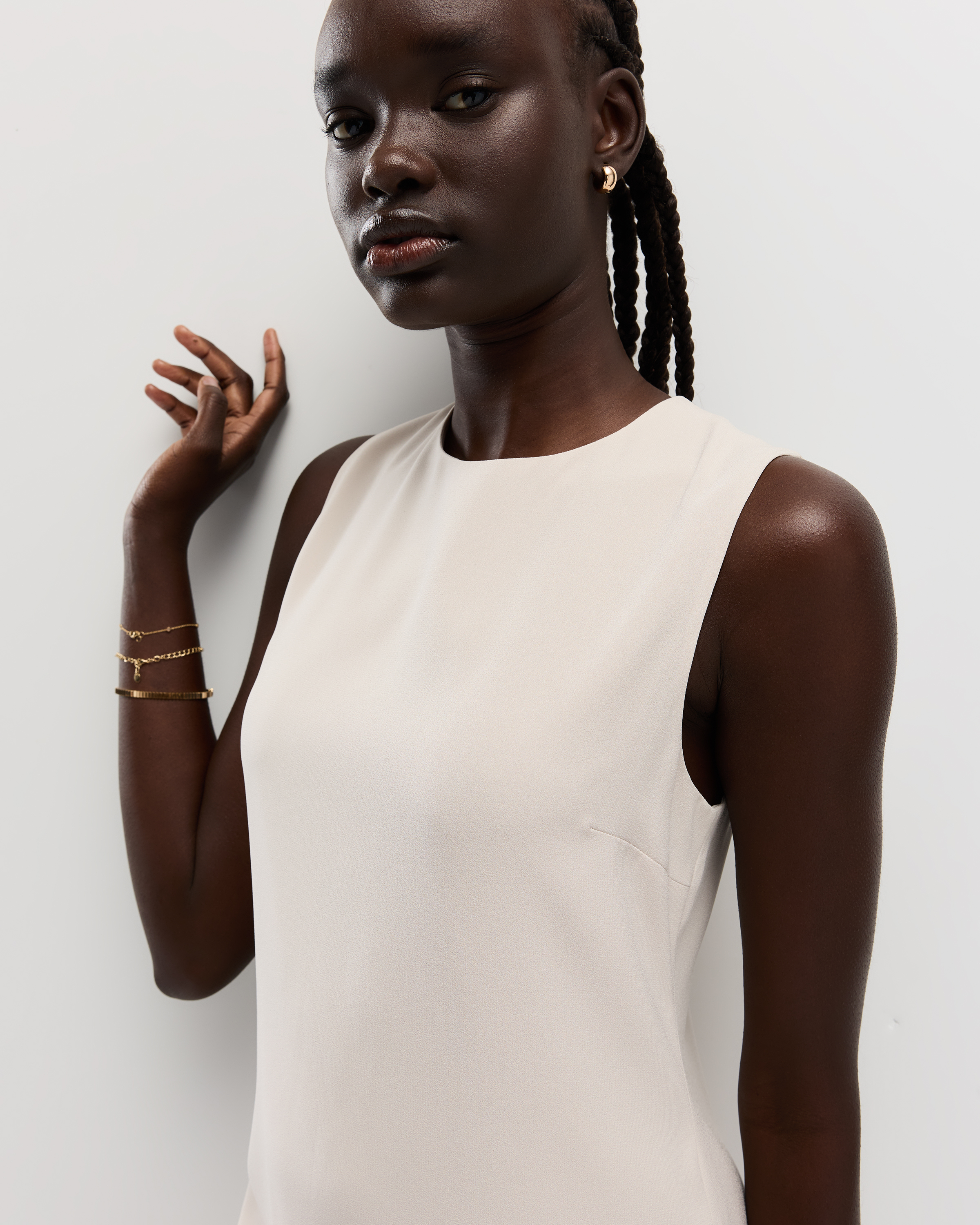 Fluid Crepe Sleeveless Shift Dress — Image 4