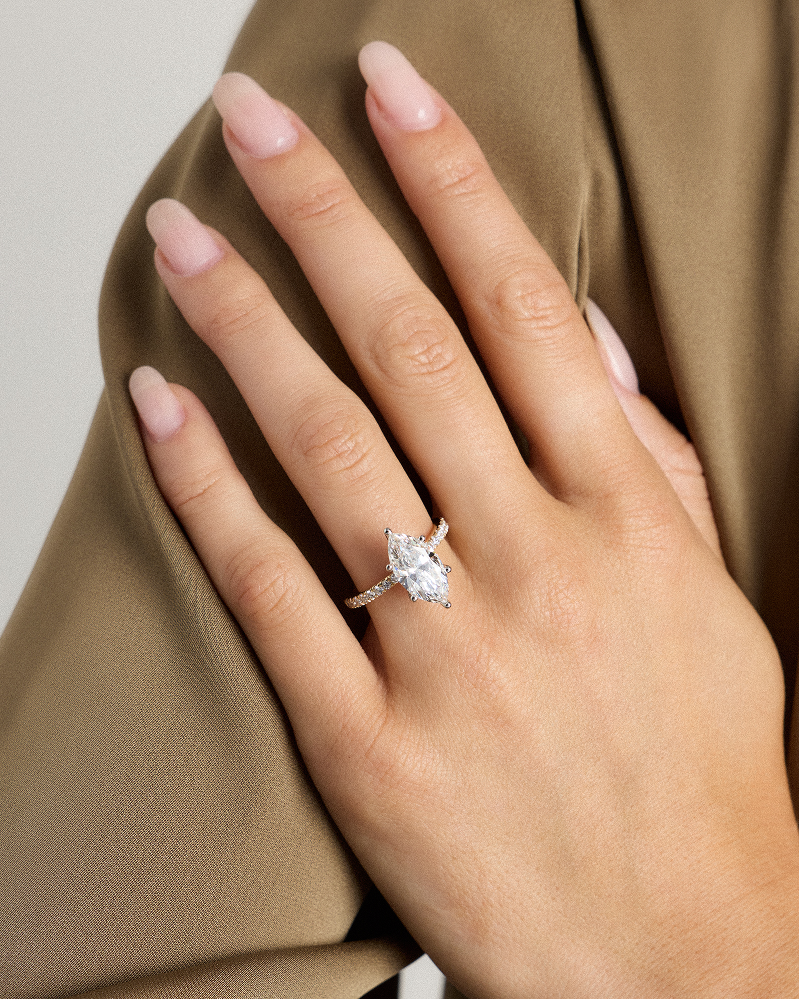 Lab Grown Diamond Marquise Petite Pave Engagement Ring - 3ct — Image 3