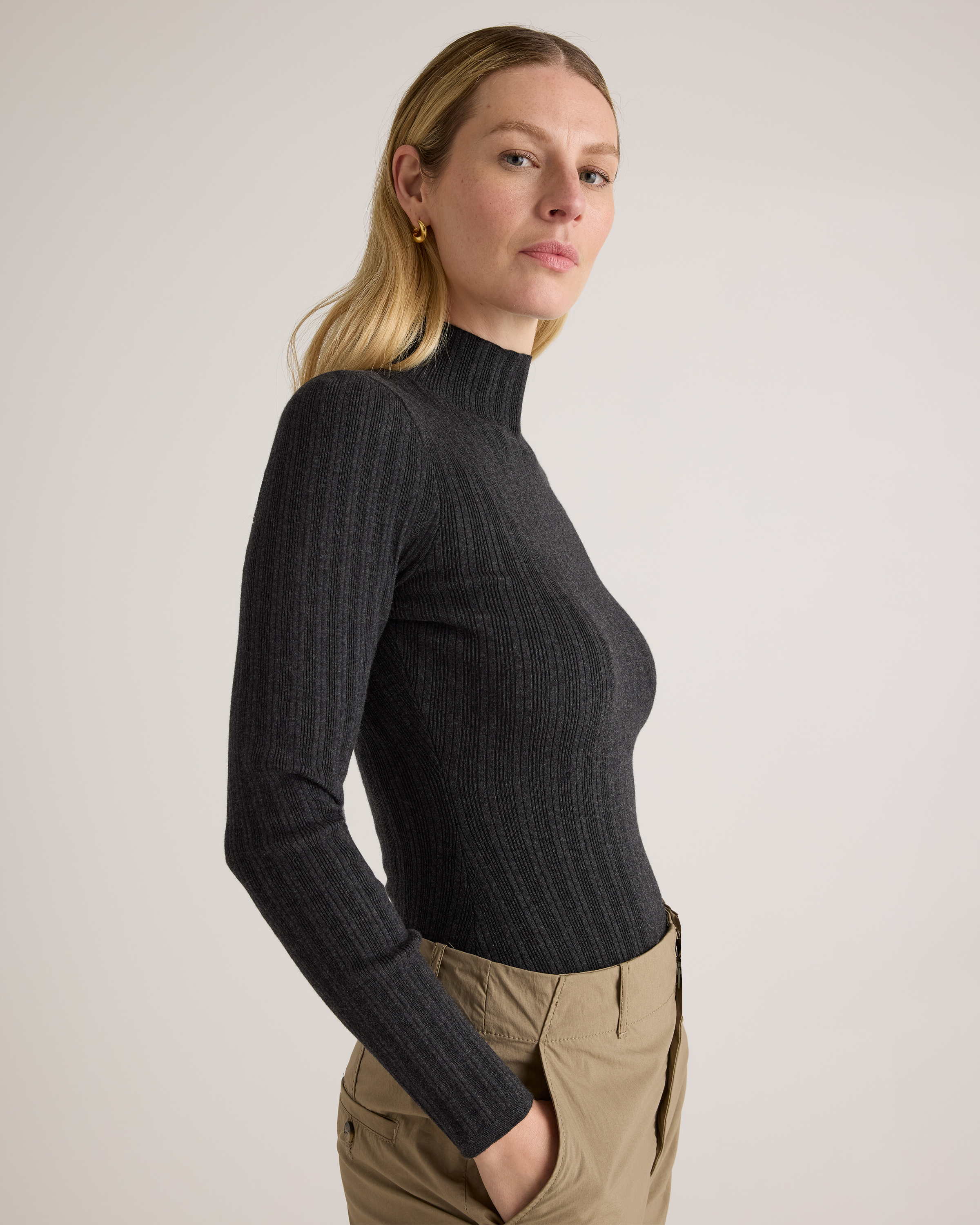 Cotton Cashmere Ribbed Turtleneck Bodysuit — Image 4