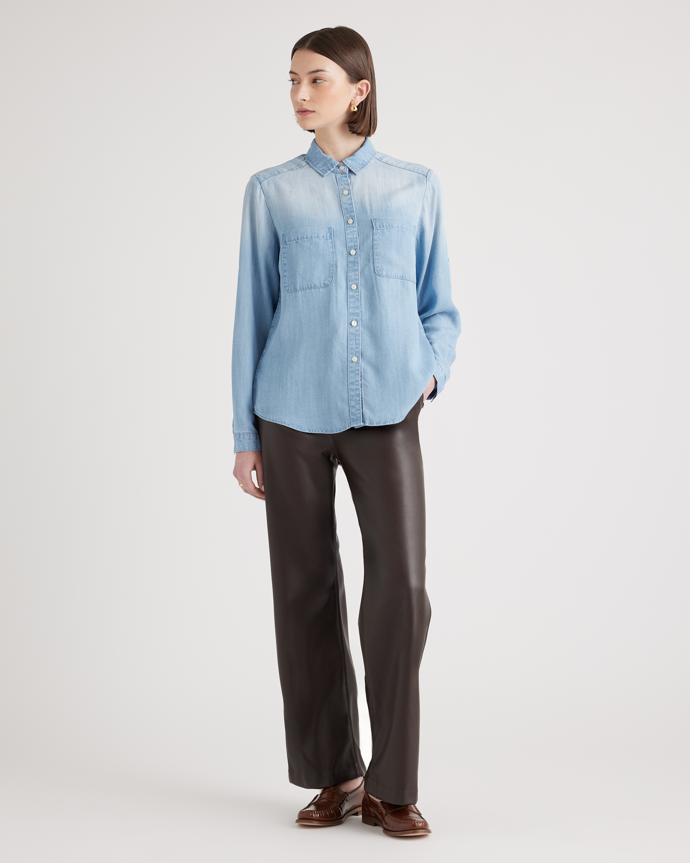 Chambray Tencel Long Sleeve Shirt — Image 10