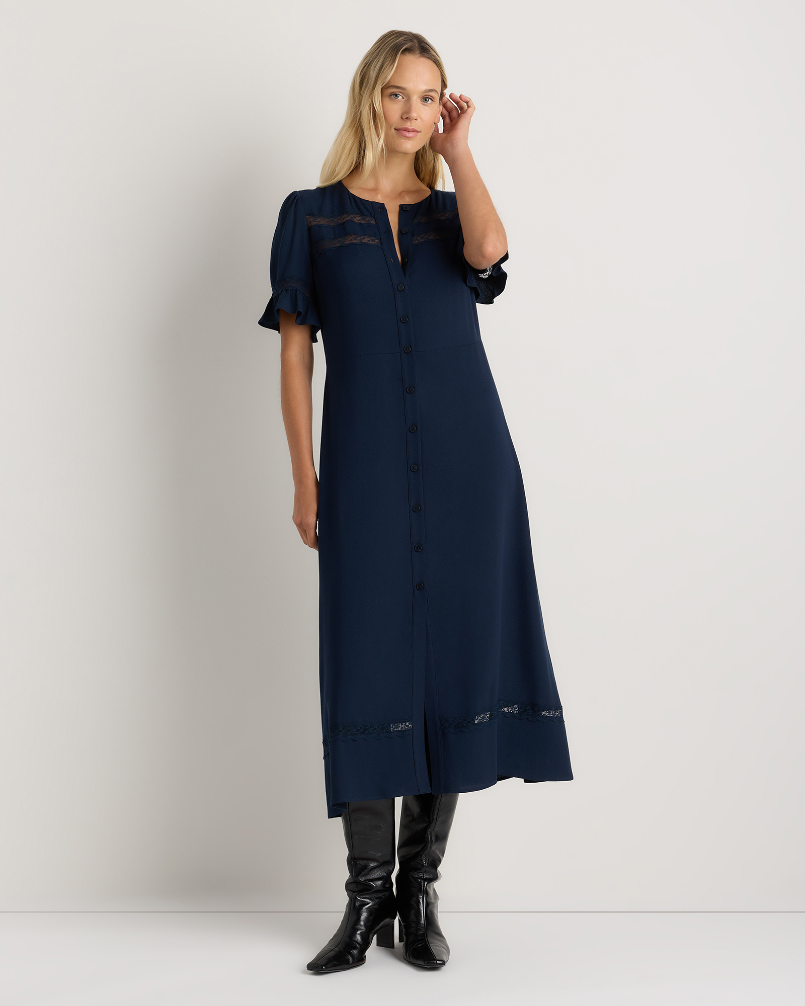 Lightweight Crepe Lace Inset Midi Dress — Image 33