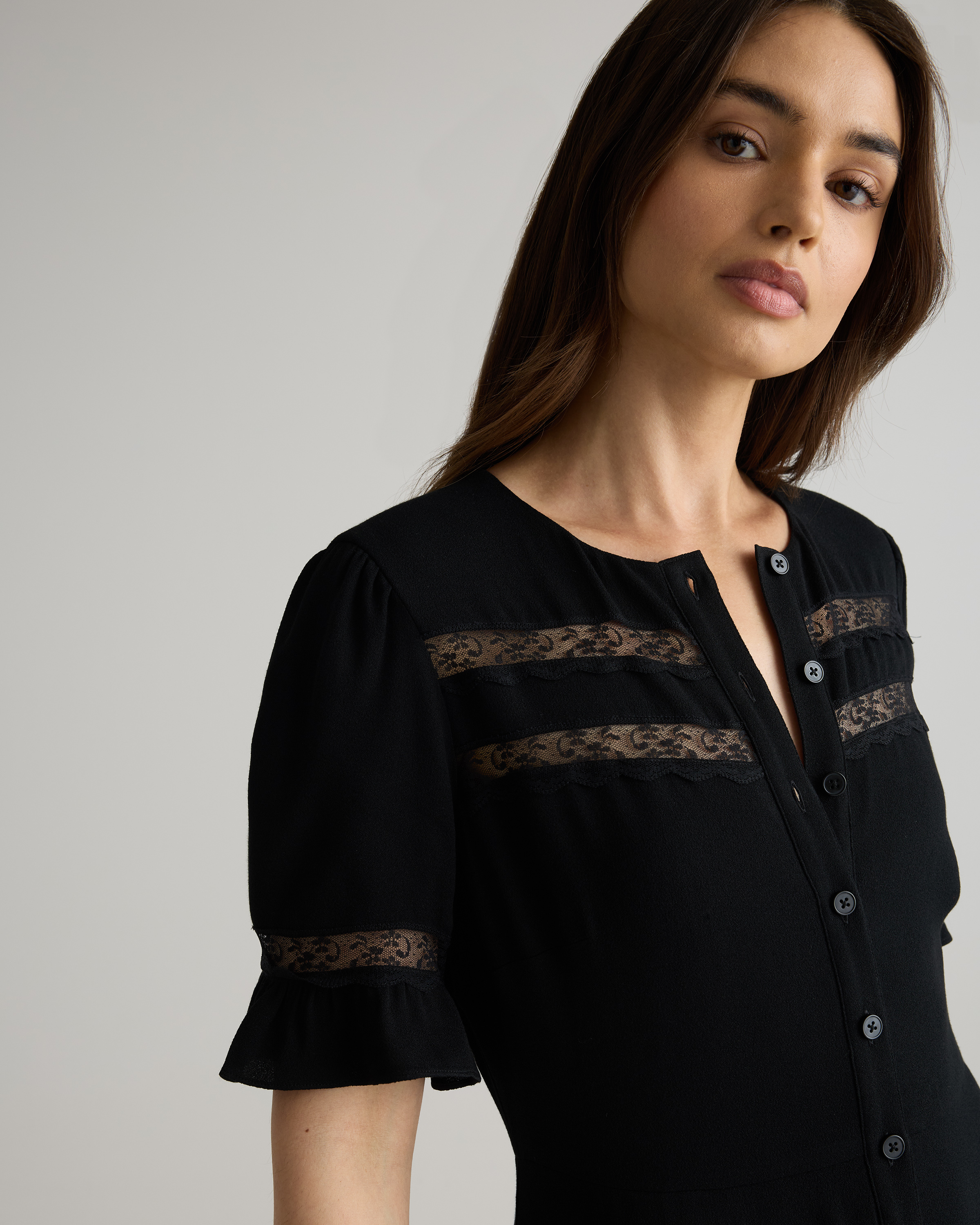Lightweight Crepe Lace Inset Midi Dress — Image 3