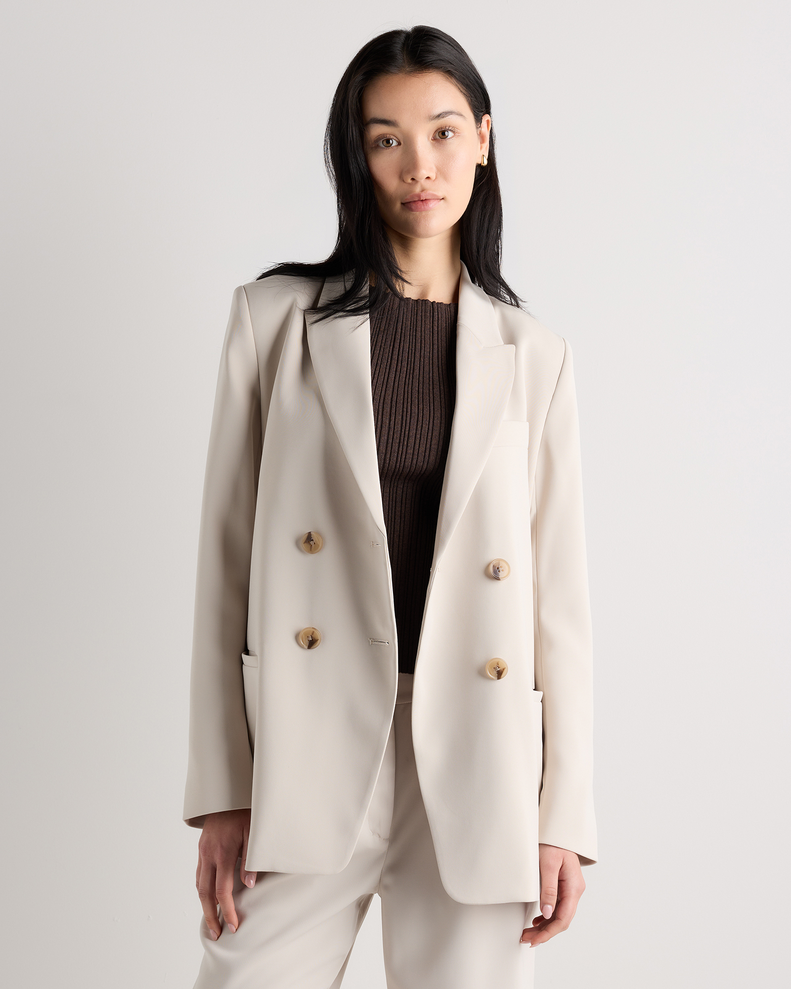 Stretch Crepe Relaxed Double-Breasted Blazer — Image 34