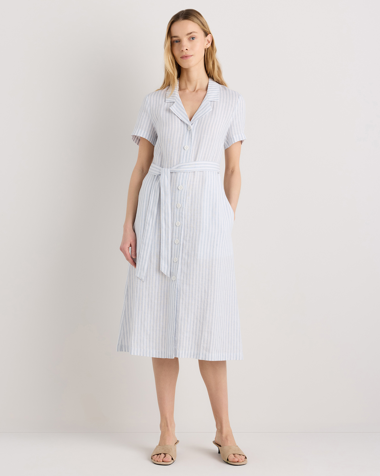 100% European Linen Button Front Dress — Image 75
