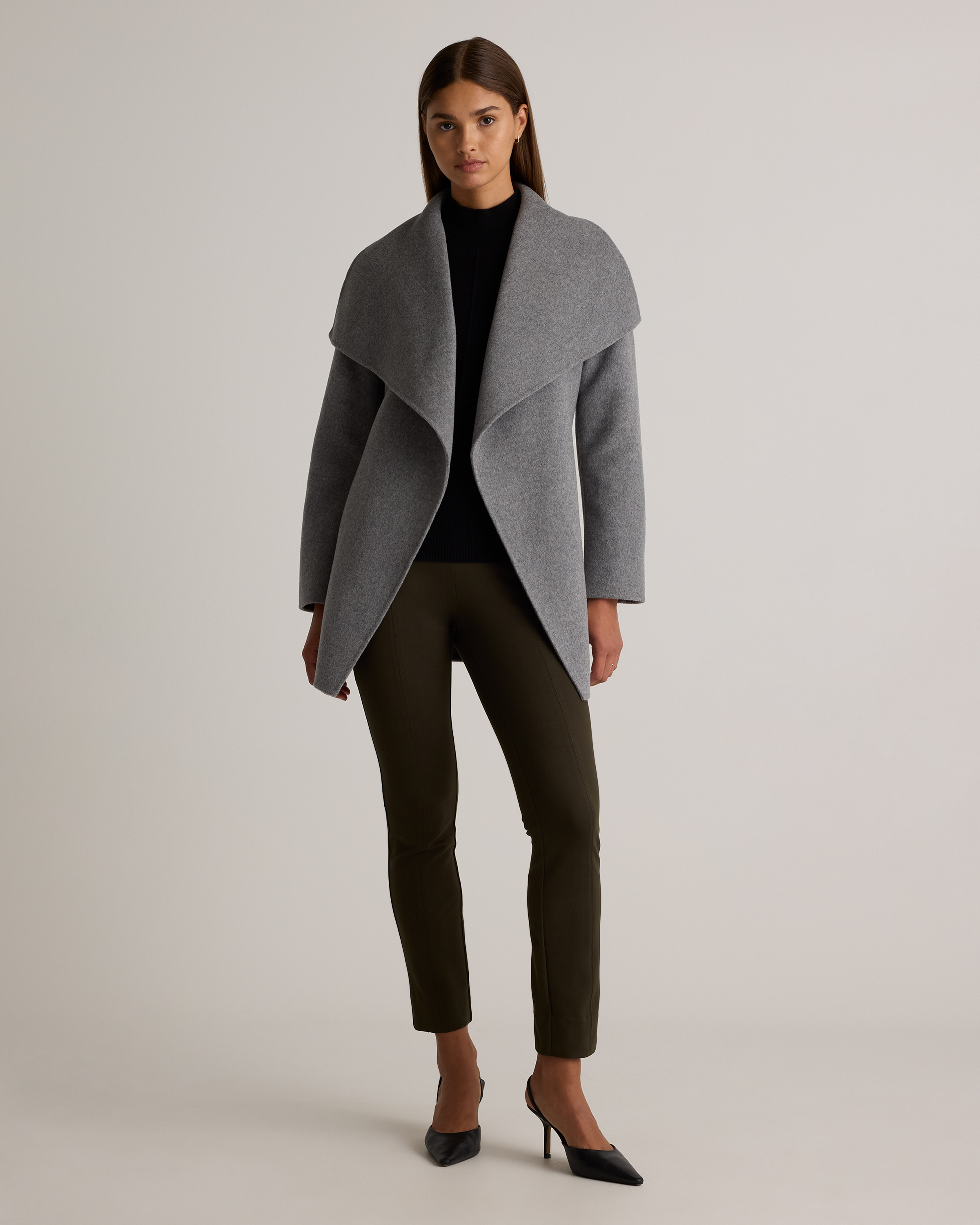 Double-Faced Merino Wool Draped Collar Short Wrap Coat — Image 13