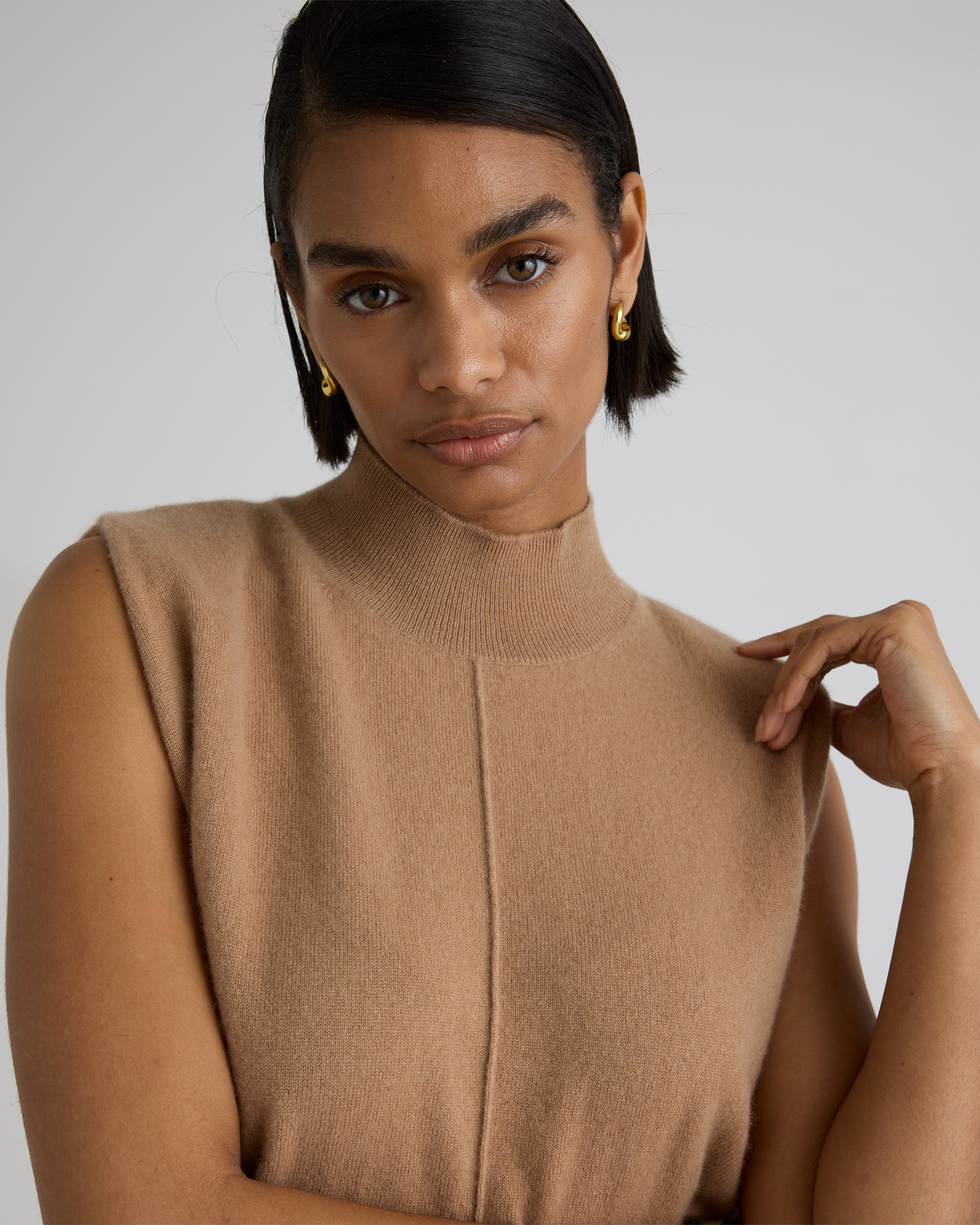 Mongolian Cashmere Padded-Shoulder Sweater Tank — Image 3