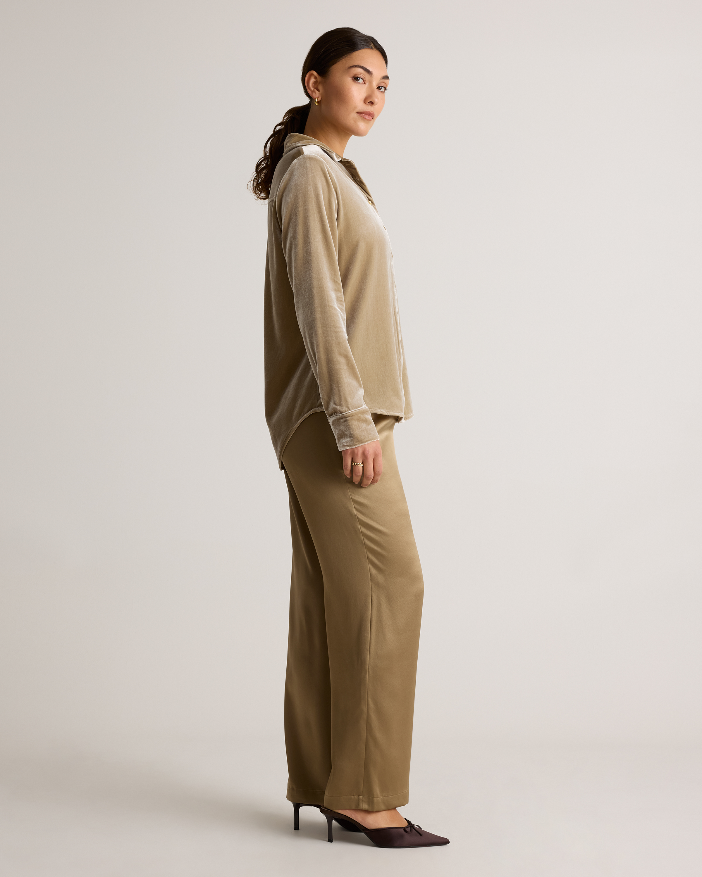 Stretch Silk Velvet Long Sleeve Shirt — Image 17