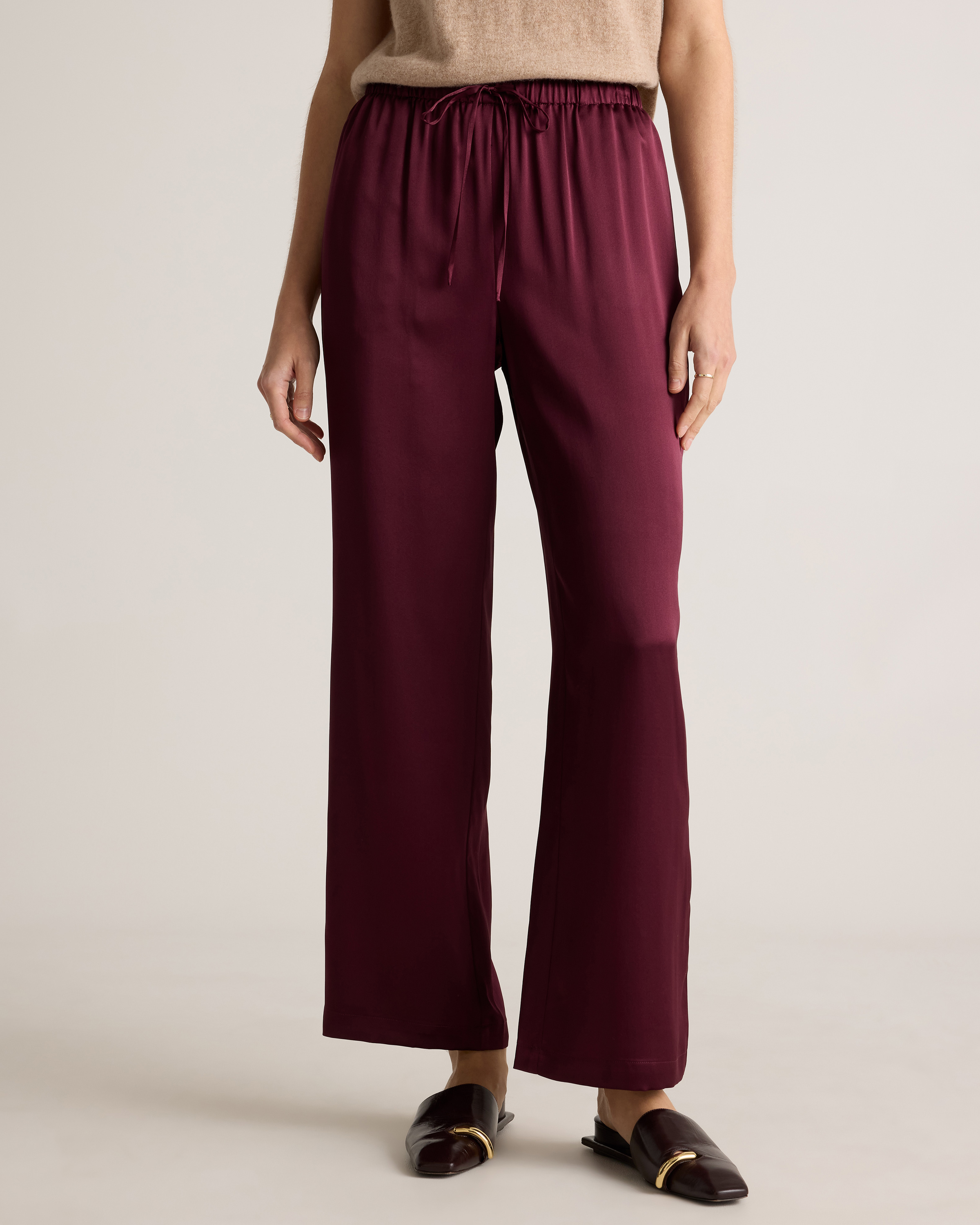100% Washable Silk Drawstring Wide Leg Pants — Image 55