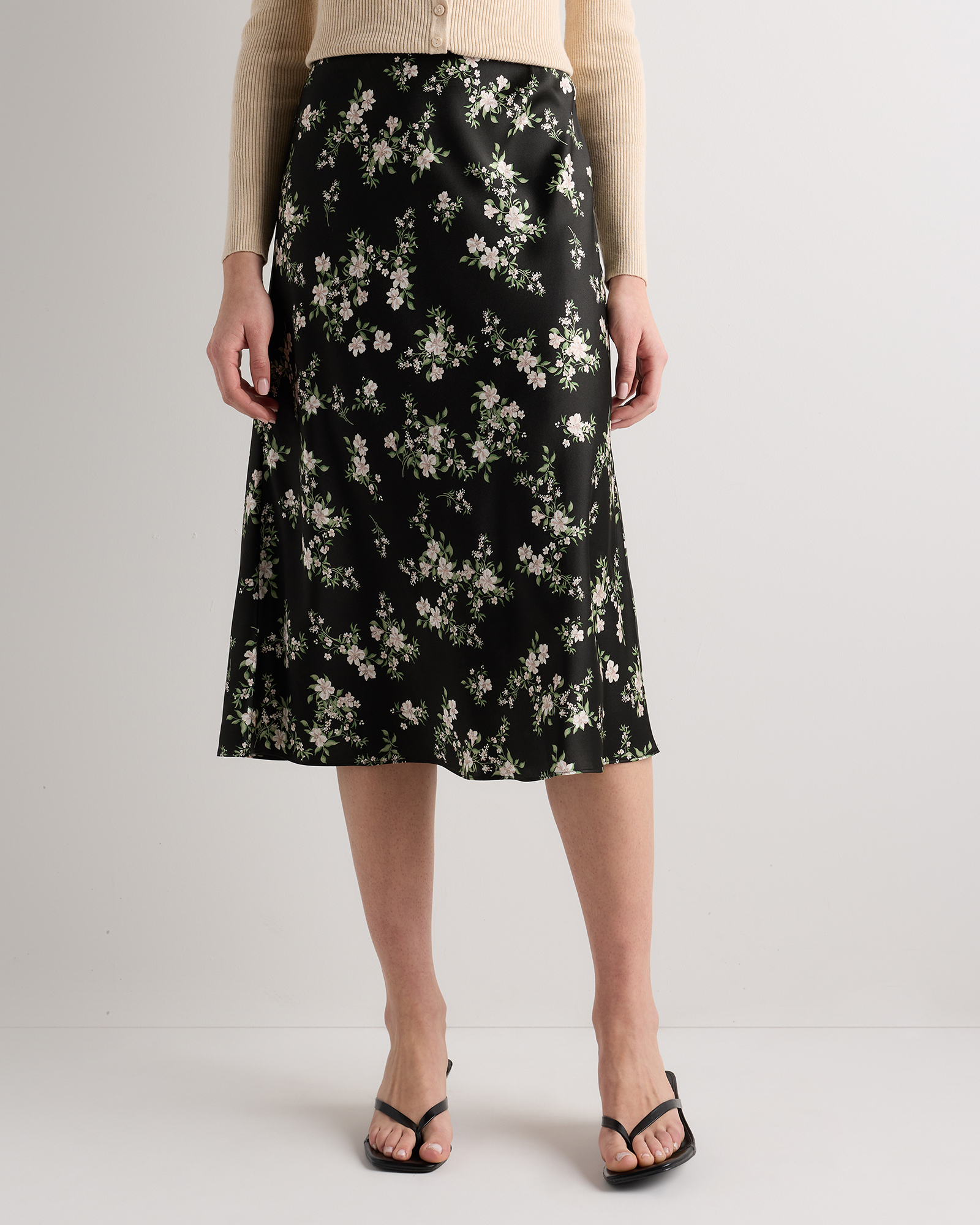 forest-green 100% Washable Silk Skirt — Image 73