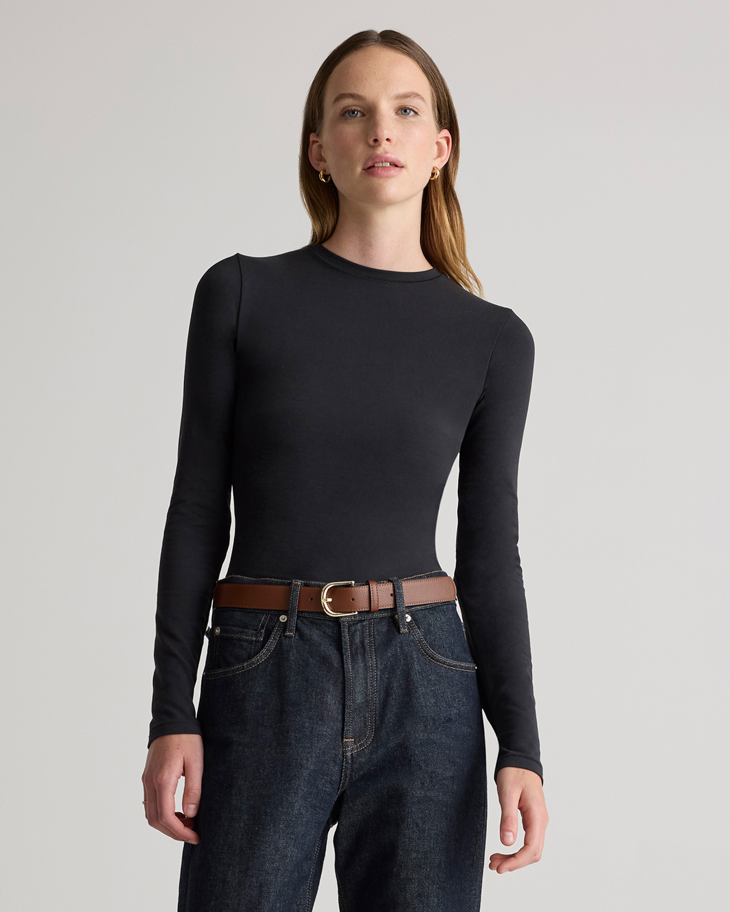 Stretch Cotton Jersey Fitted Long Sleeve T-Shirt — Image 8