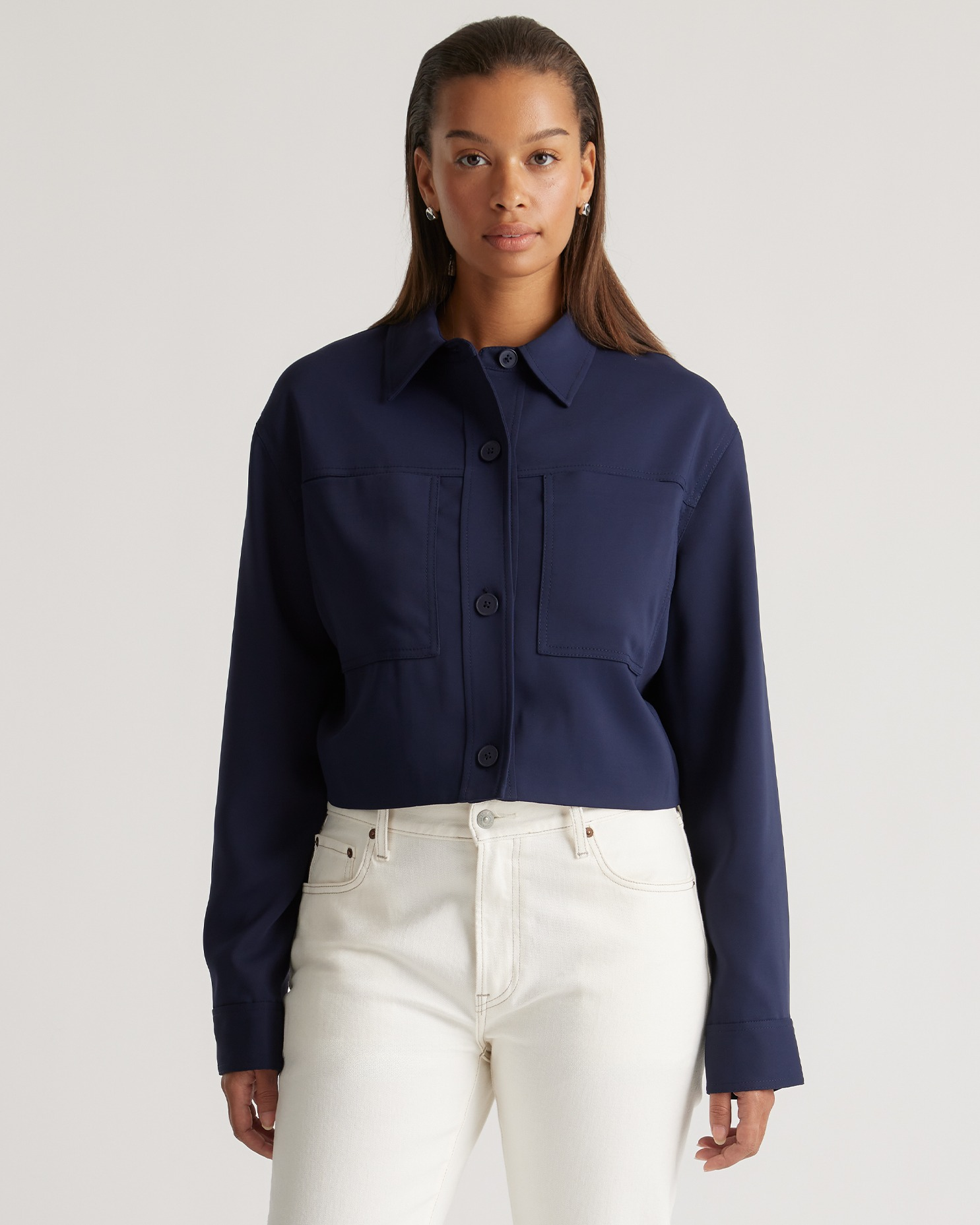 Stretch Crepe Cropped Jacket — Image 32