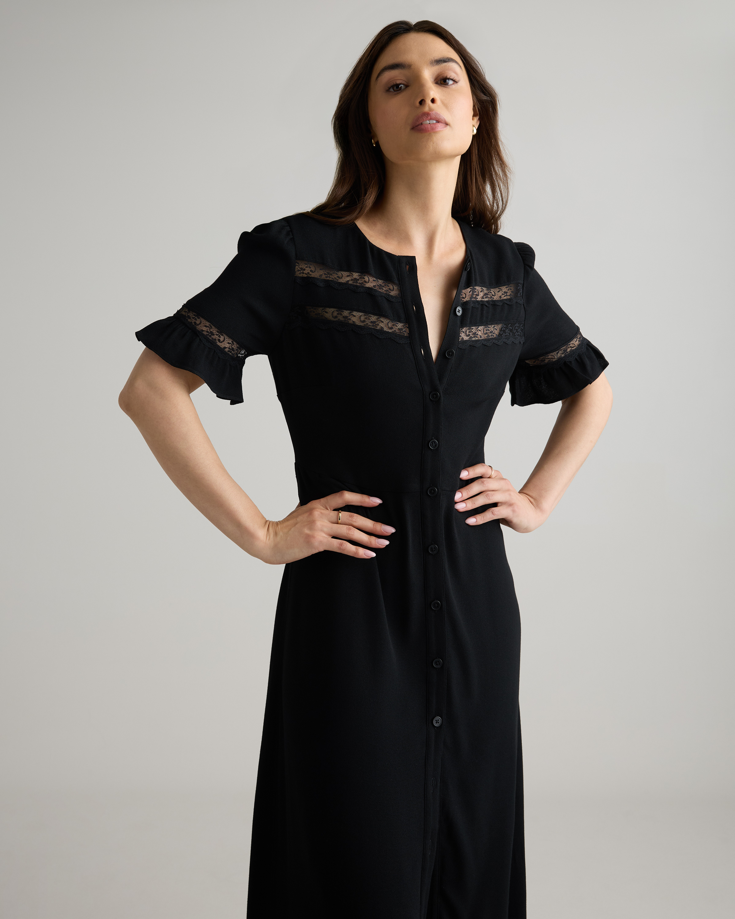 Lightweight Crepe Lace Inset Midi Dress — Image 8