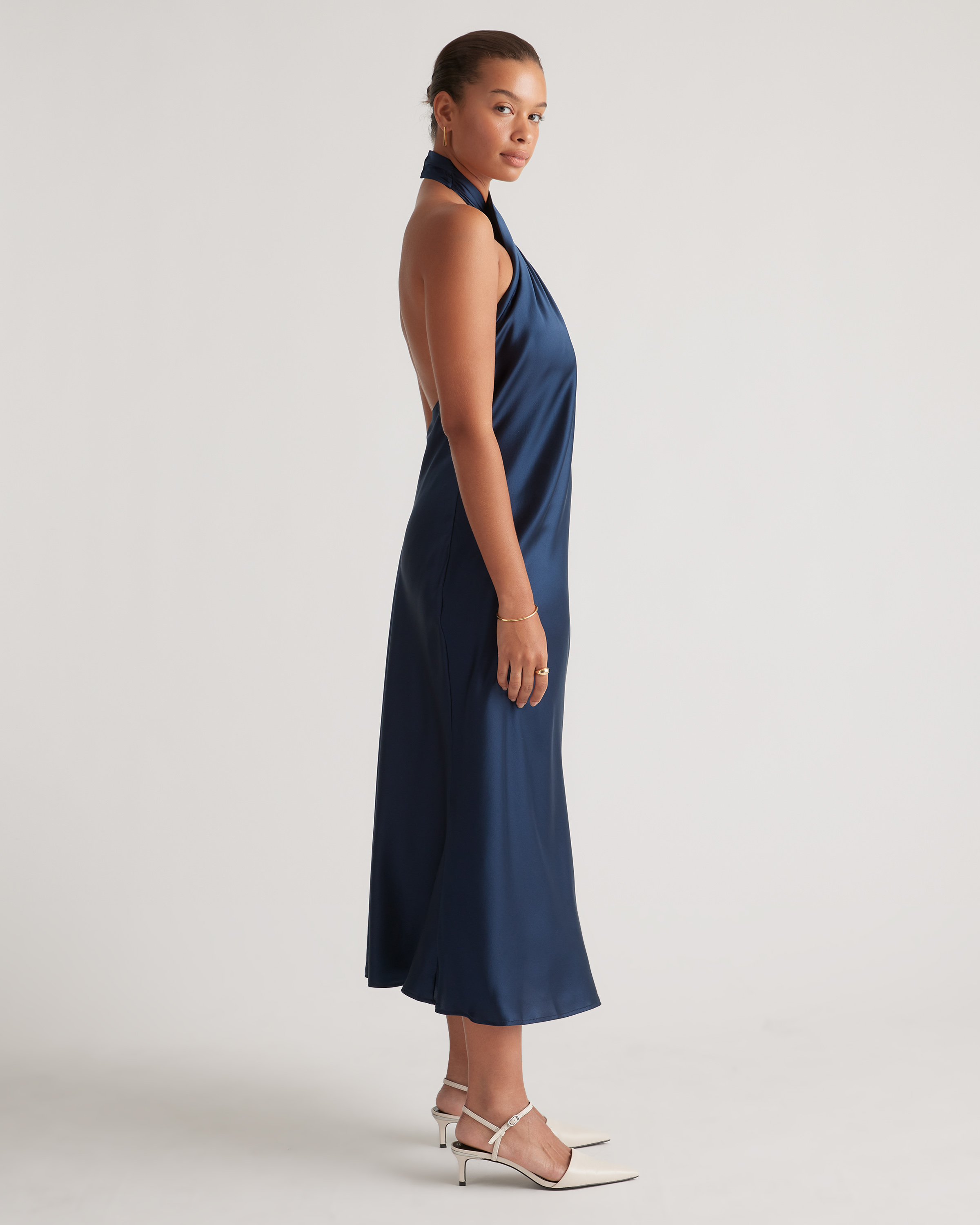100% Washable Silk Twist Halter Midi Dress — Image 15