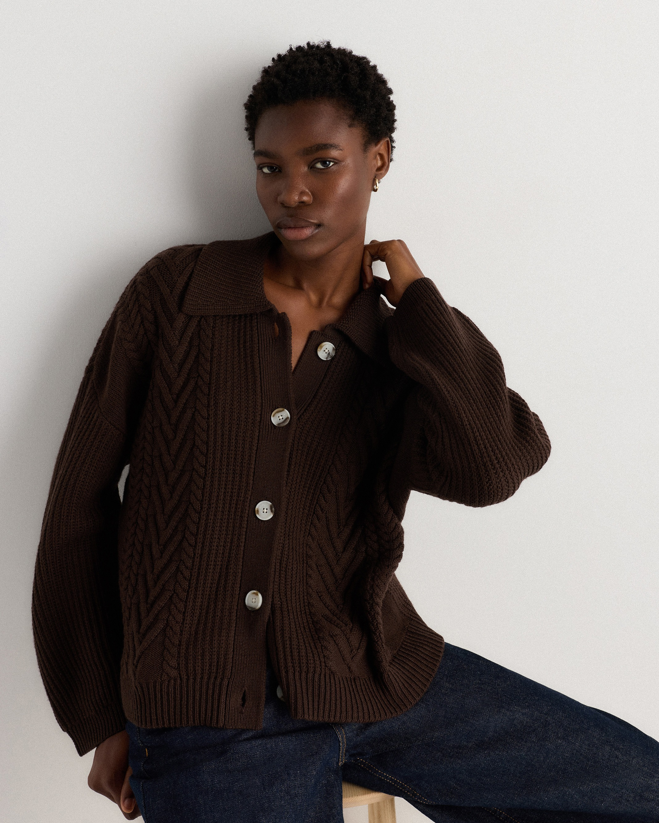 Australian Merino Wool Collared Cable Cardigan — Image 8