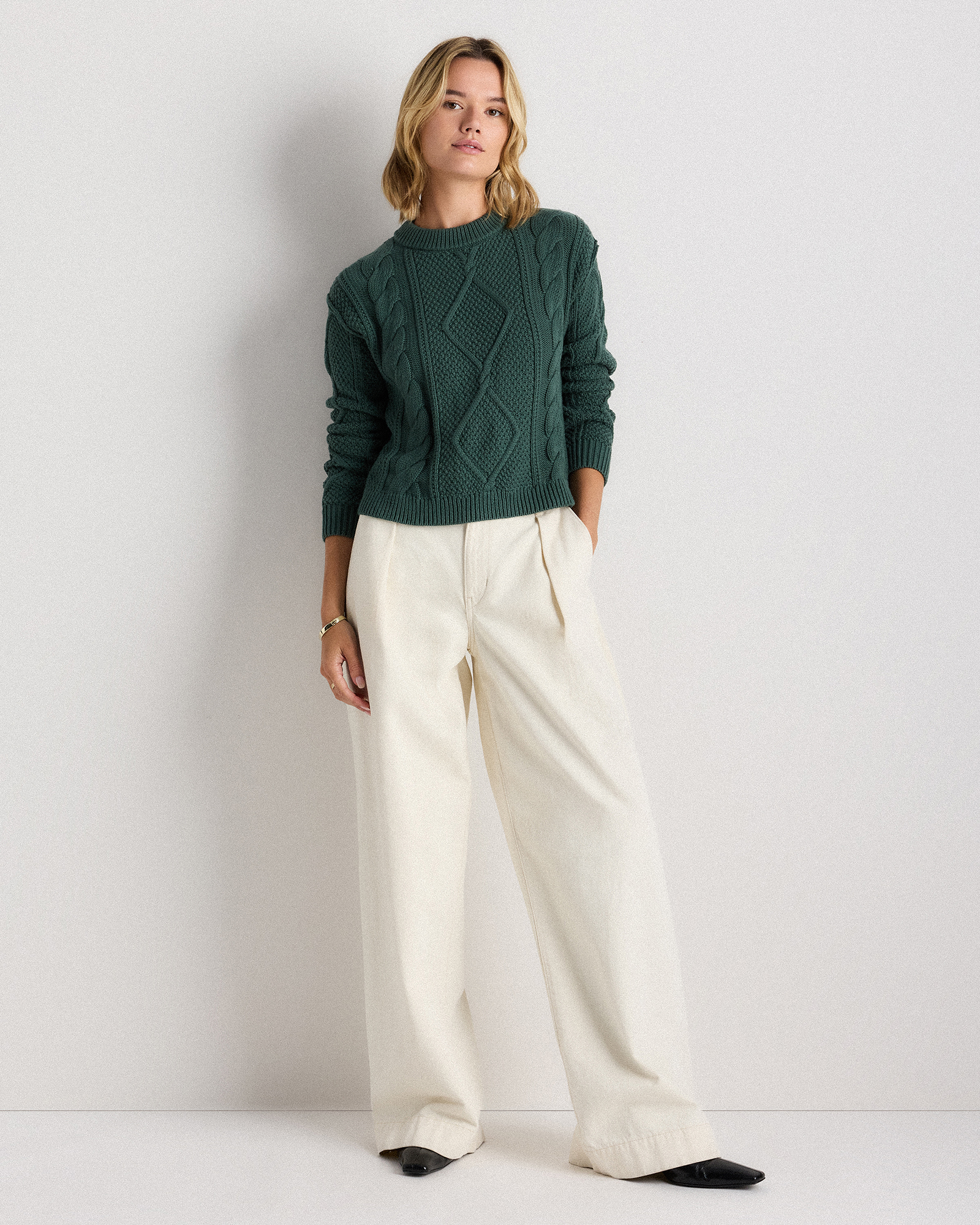 100% Organic Cotton Cropped Cable Crew Sweater — Image 24