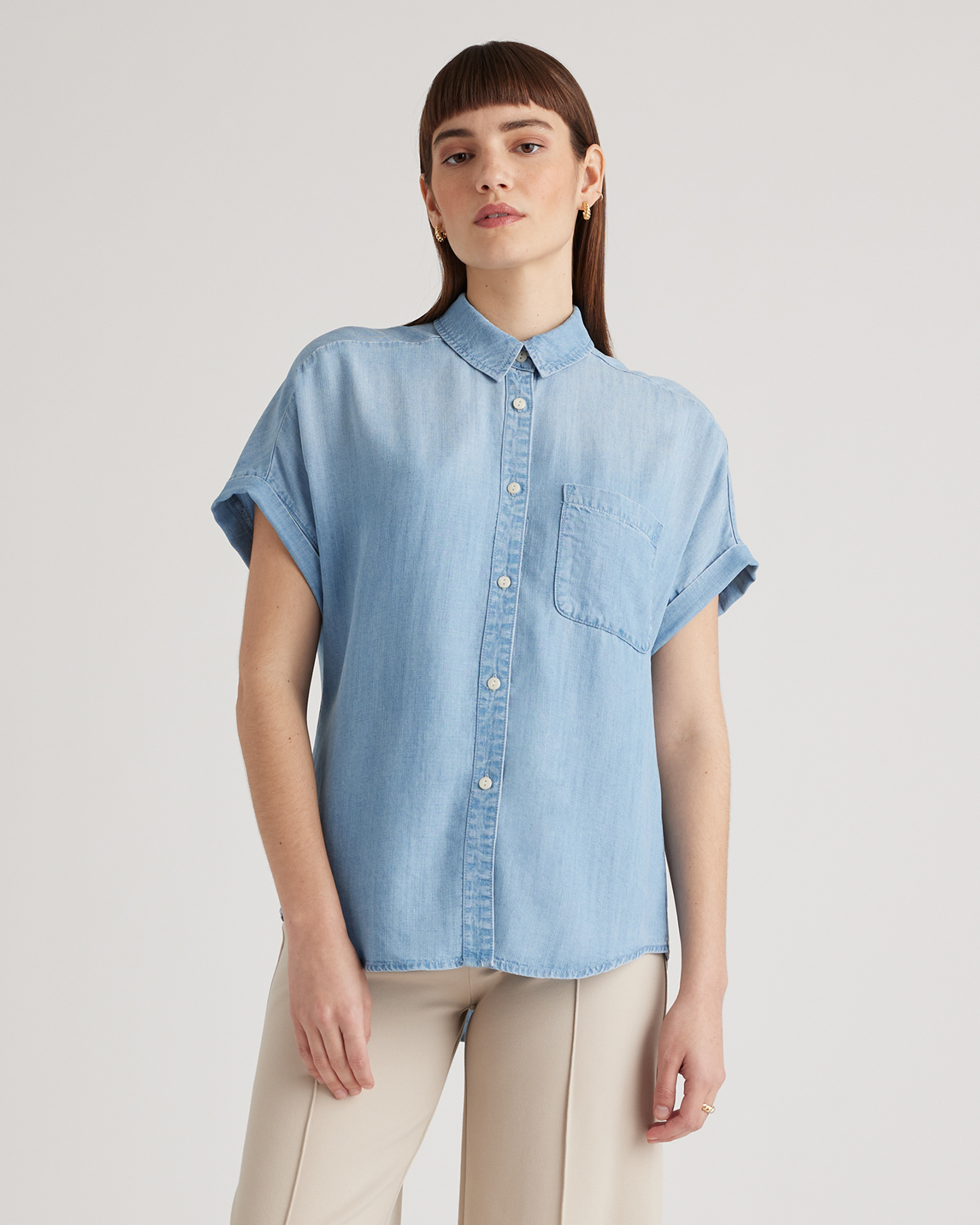 Chambray Tencel Short Sleeve Shirt — Image 3