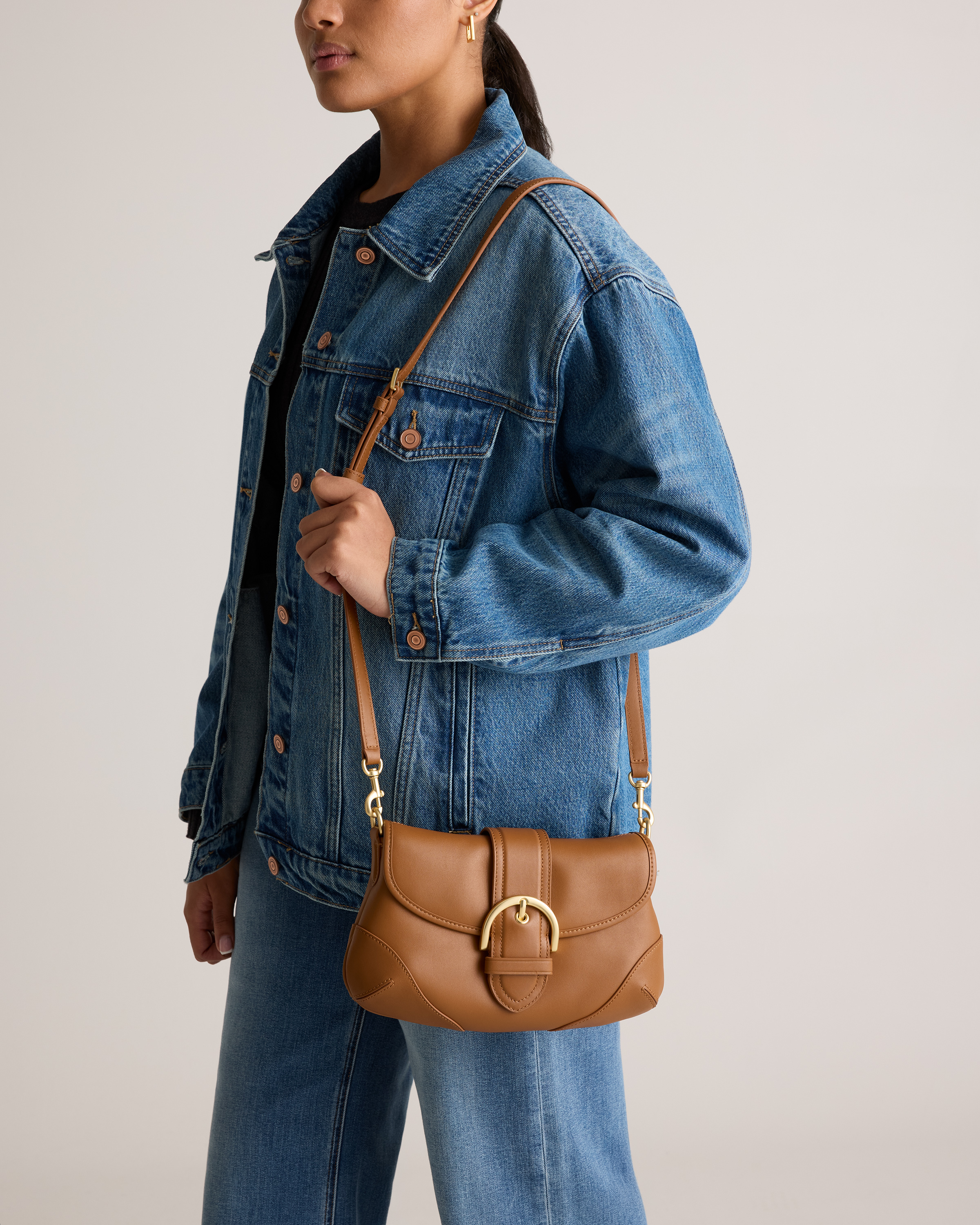 Italian Leather Buckle Detail Shoulder Bag — Image 4