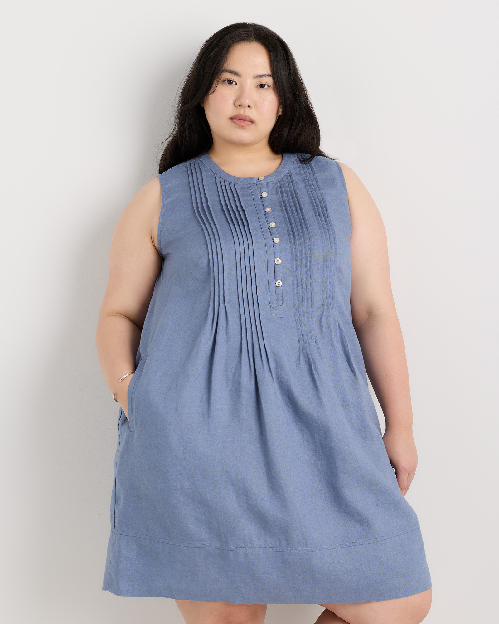 100% European Linen Sleeveless Swing Dress — Image 31