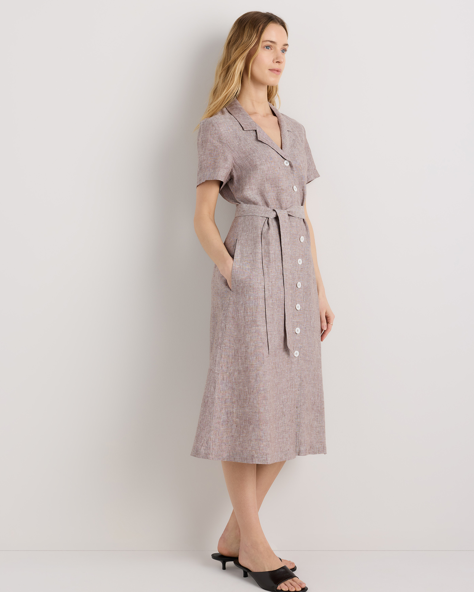 100% European Linen Button Front Dress — Image 71